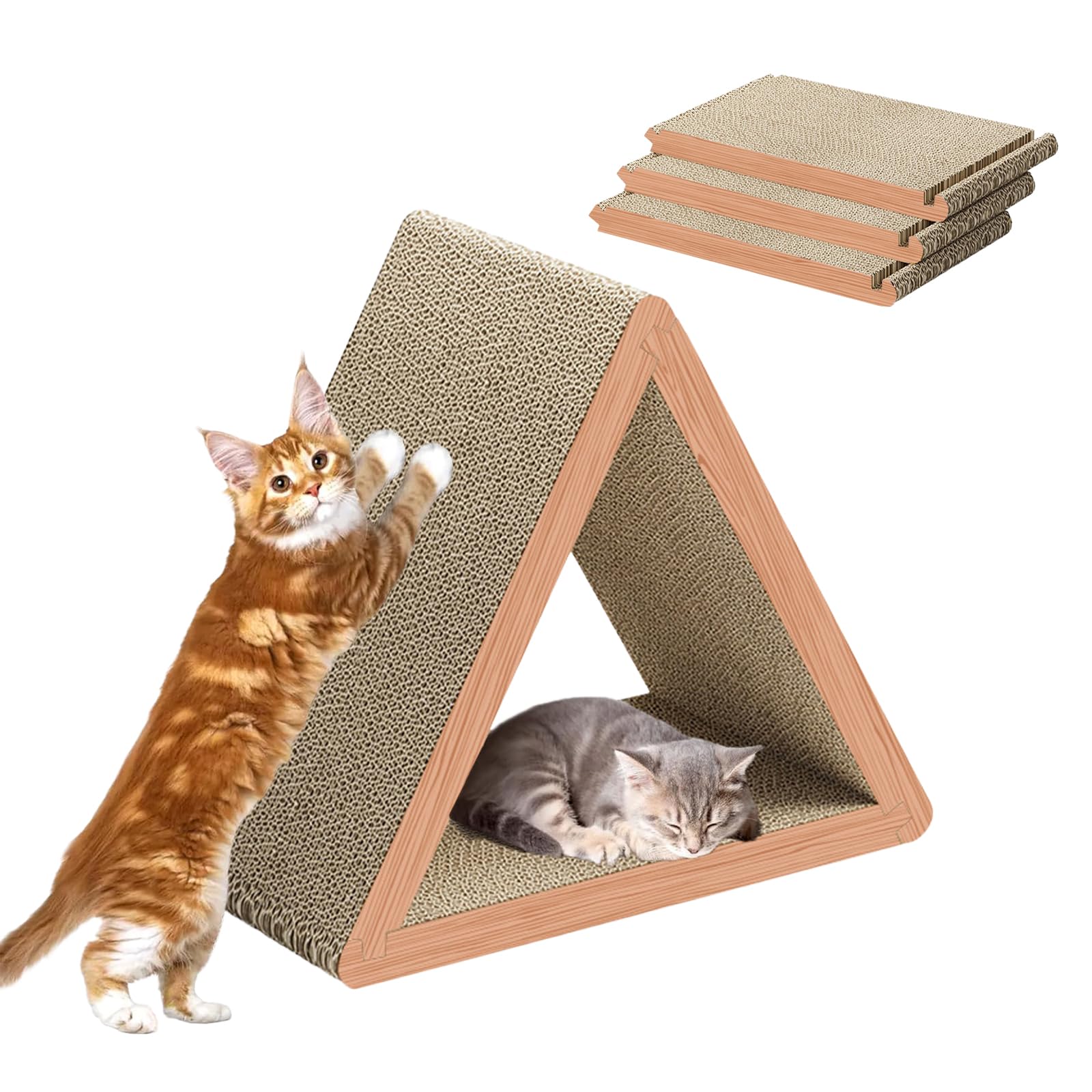 Cat Scratching Board, 3-Sided Vertical Cat Scratching Post High Density Cardboard Dual Sided Scratch Pads Easy Assembly Scratching Post Alternative