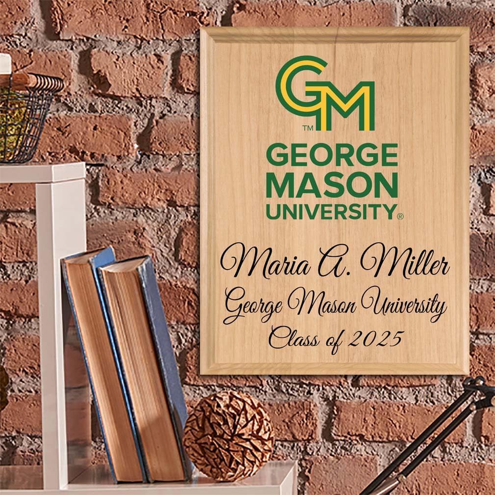 Official George Mason University Class Year Plaque - GMU Student or Graduation Gift – Custom Name & Class Year - for Students, Grads & Alumni - Personalized Solid Wood Keepsake – 11 x 8.5