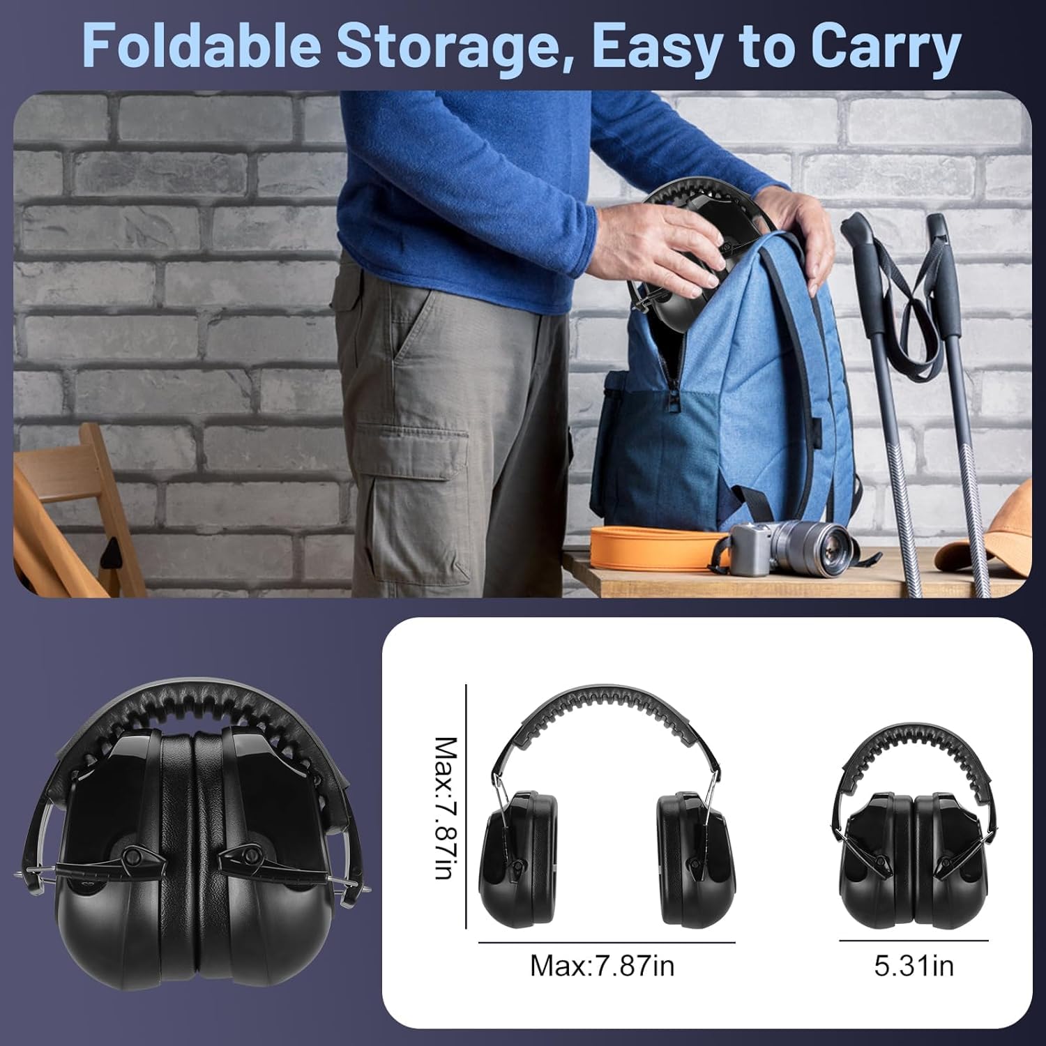 Floriogra Pack de 2 Protectores Auditivos SNR 31 dB, Protección Auditiva Ajustable y Cómoda para Adultos, Protección Contra el Ruido, Auriculares para Construcción y Jardinería