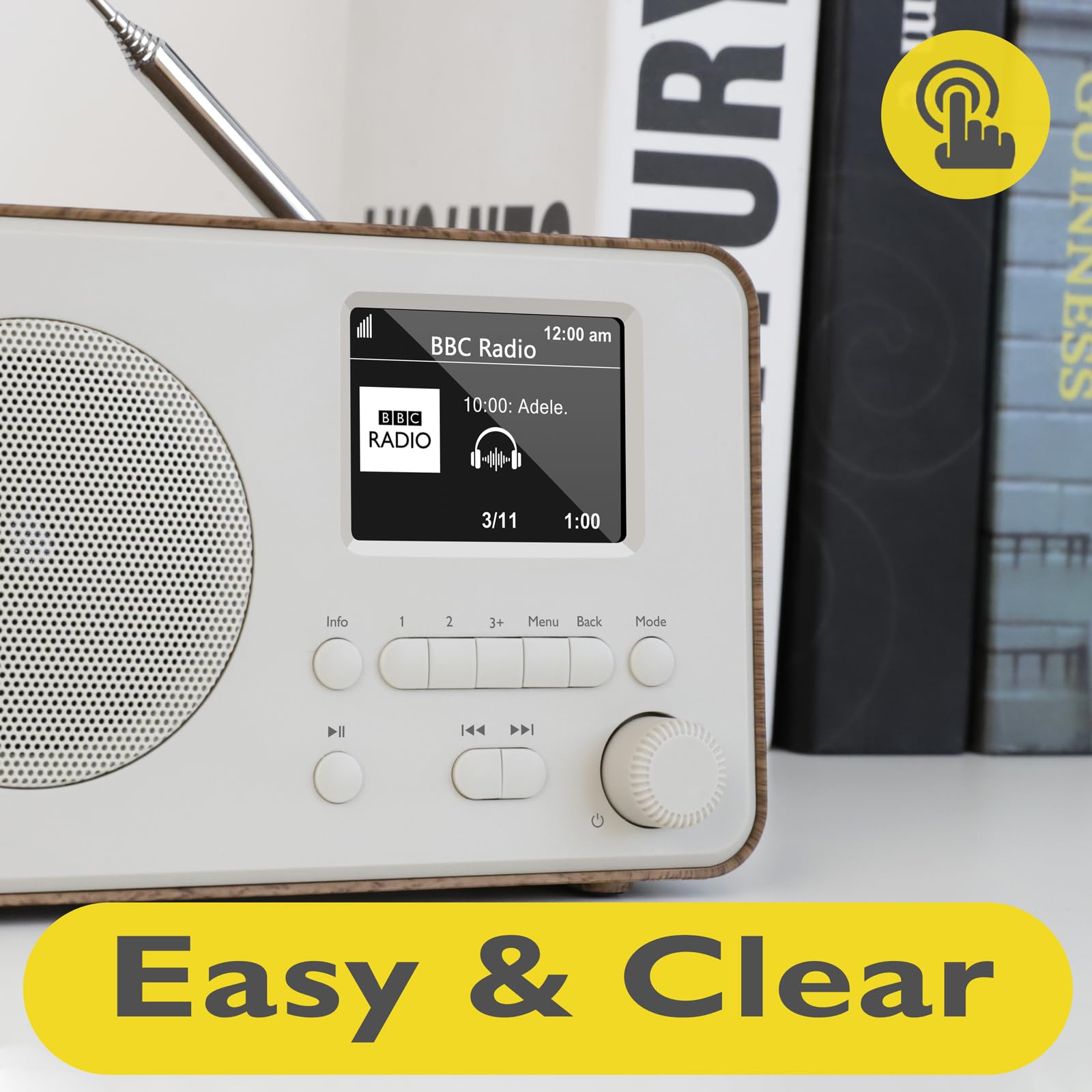 LEMEGA DR3-Max DAB+/DAB/FM Digitalradio – Mit Bluetooth, tragbares Radio mit 2,4 Zoll Farbdisplay, 80 Speicherplätzen, Kopfhöreranschluss, Netz- oder Batteriebetrieb,Walnuss