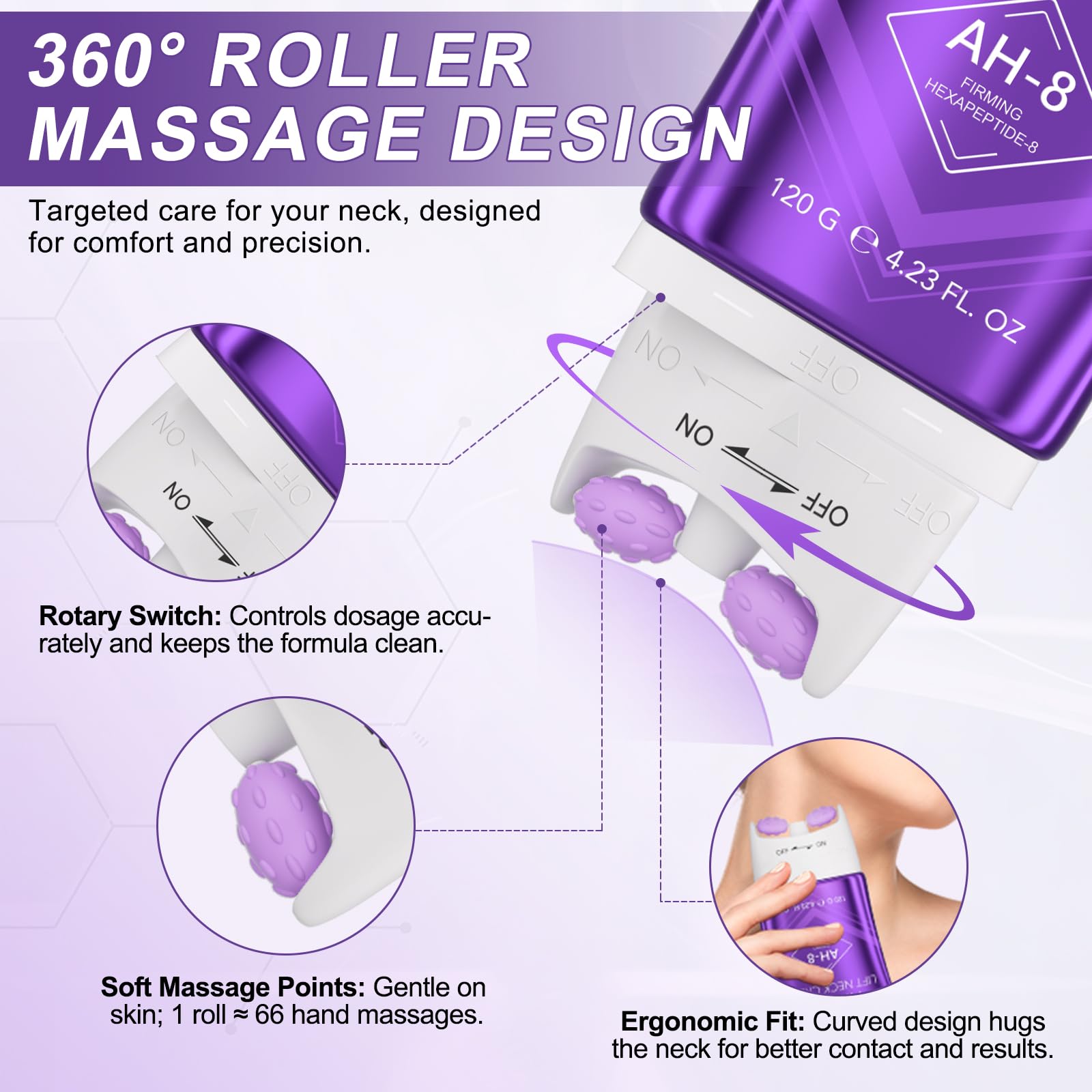 Neck Firming Cream, AH-8 Firming Neck Cream with Roller, Tighten and Lift Neck Cream with Double Roller Massage - Image 3