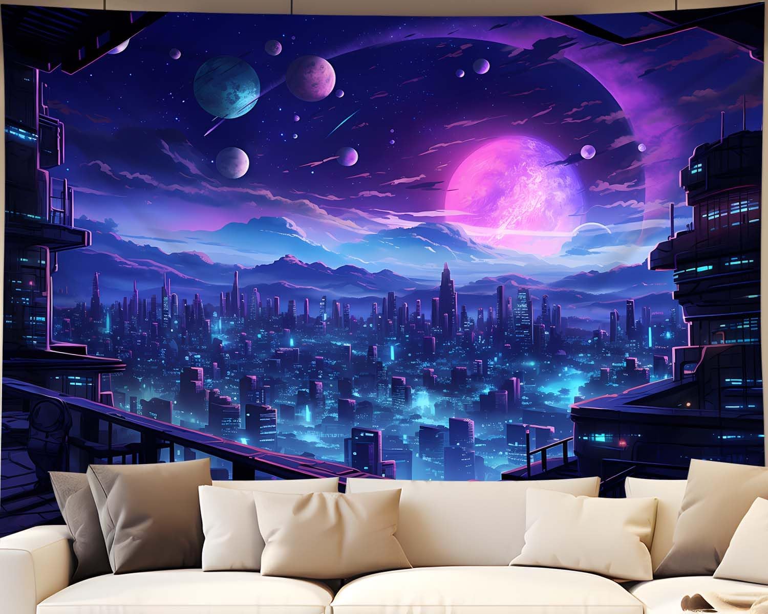 QGHOT Cyberpunk Tapestry, Punk City Tapestry Wall hanging