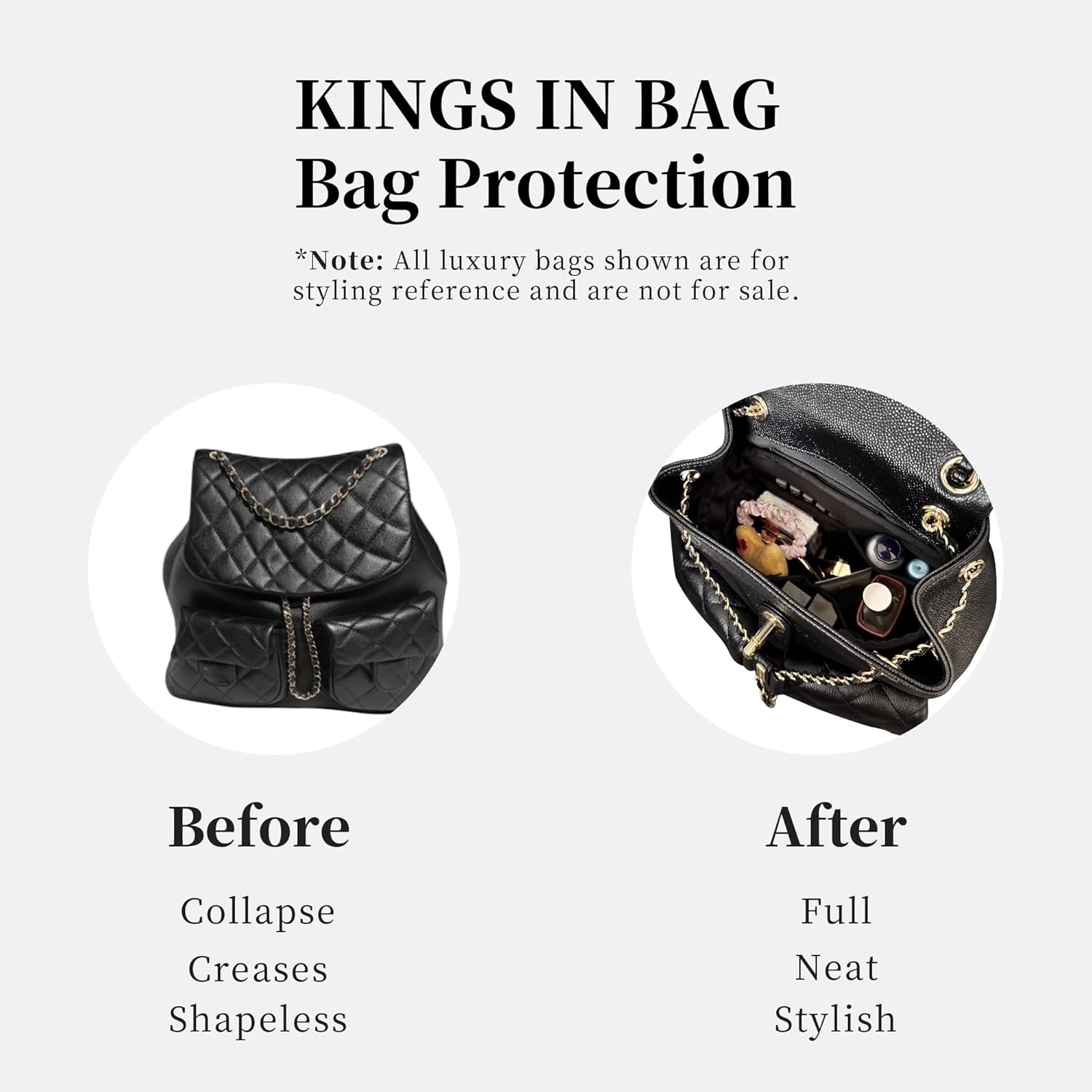 Backpack Organizer Insert - Satin & Lightweight Fabric with Pockets to Keep Your Items Neatly Stored, Ideal for Commute & Travel, Fits Chanel Duma Medium Backpack(Black, 23A/23P/24A Medium)