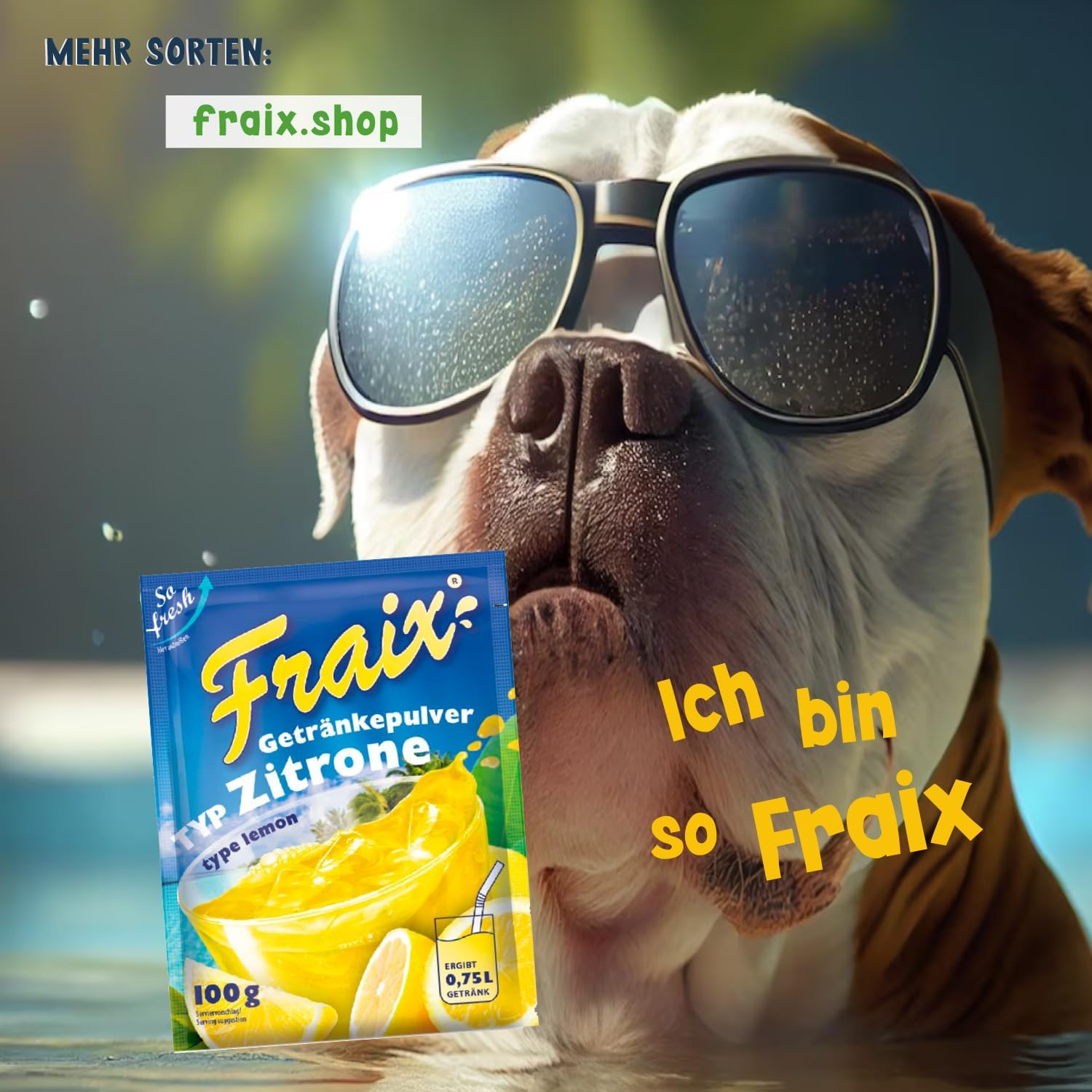 FRAIX Cytrusowy proszek do napojów, 125 sztuk (125 x 100 g), proszek owocowy o smaku cytrusowym, idealny na podróż, przyjęcie urodzinowe