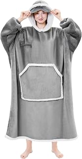 IFNOW Sherpa Wearable Blanket Hoodie with Eye Mask, Grey - Oversized Adult