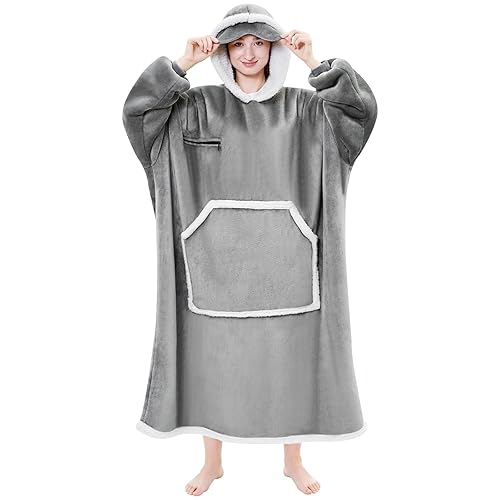 IFNOW Wearable Blanket Hoodie,Oversized Sherpa Hooded Blanket Sweatshirt with Eye