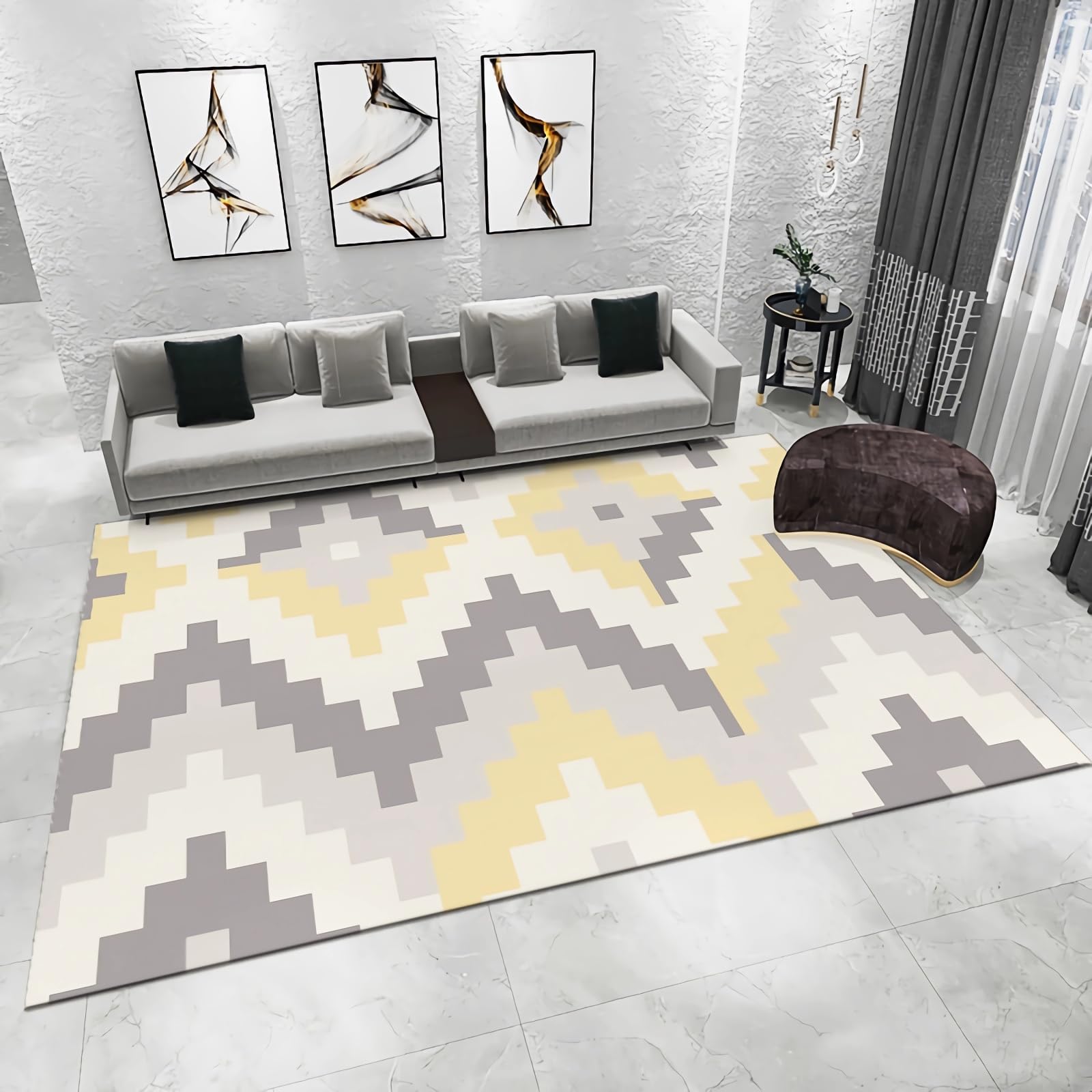 Tapis salle de jeux antidérapant jaune et gris pour espace d'éveil de 200x300 cm