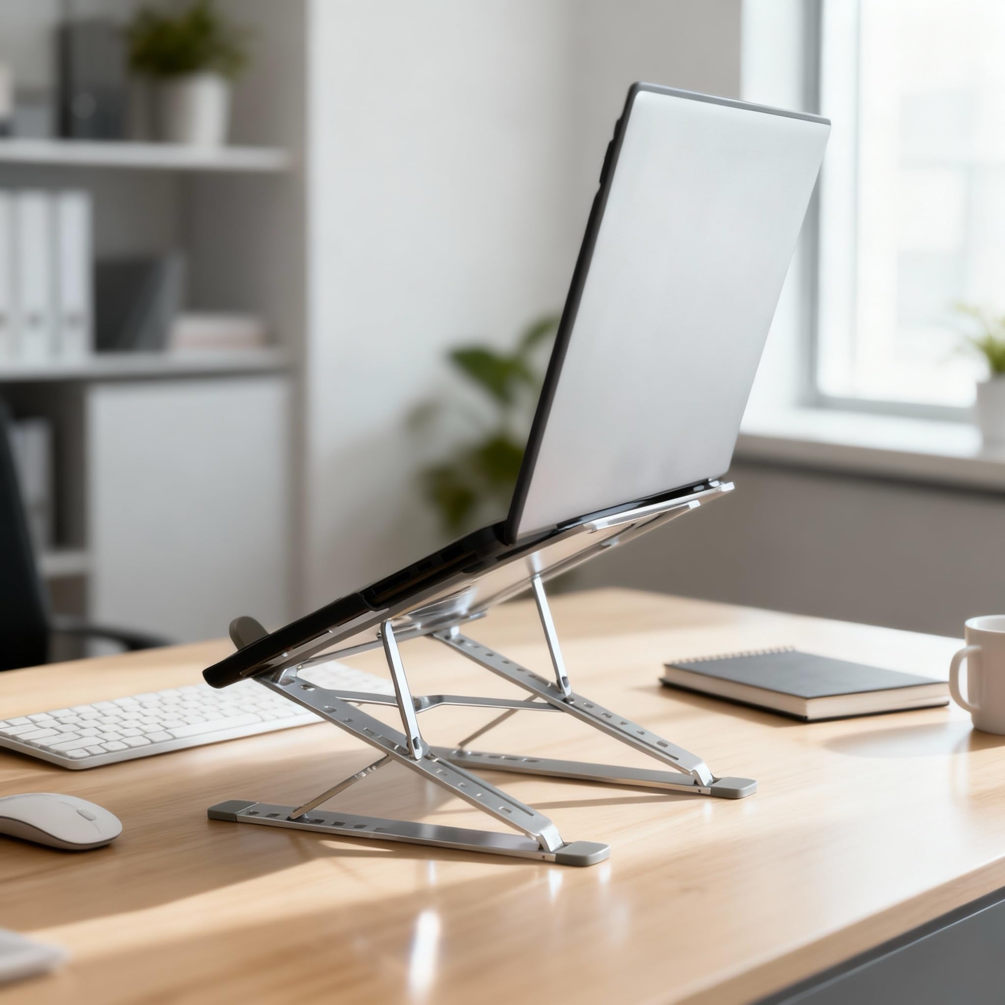 Soporte Portátil de Mesa. Laptop Stand. Doble Altura. 9+7 Ángulos Ajustables. Aluminio de Calidad. Ventila y disipa el Calor. Macbook, Macbook Air, iPad iTablets 10-17”. Plegable.