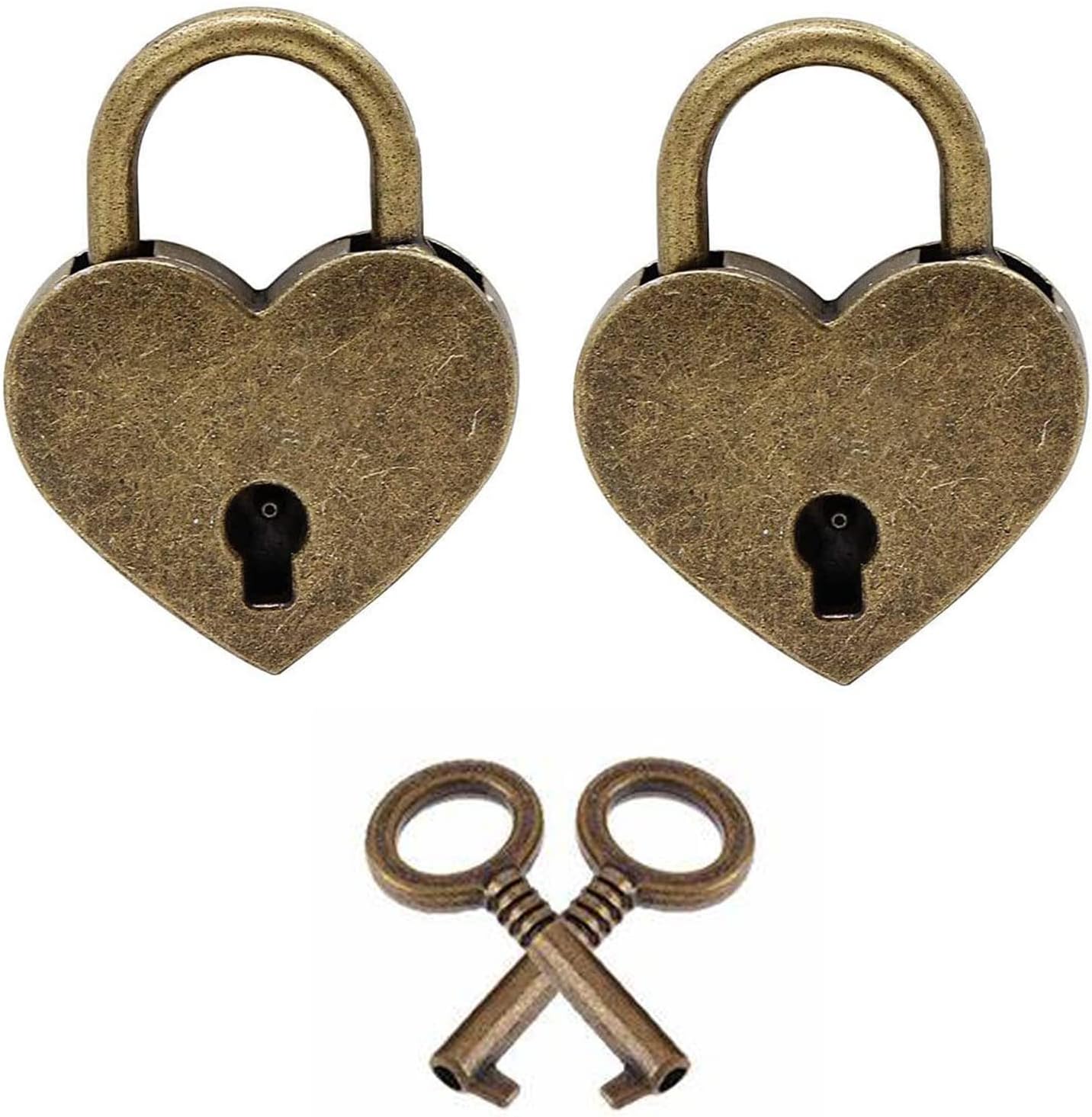2 Sets Small Metal Heart Shaped Padlock Antique Padlocks Tiny Luggage Bag Diary Lock with Keys Antique Padlock for Treasure Chest Jewelry Box Notebook Wood Box