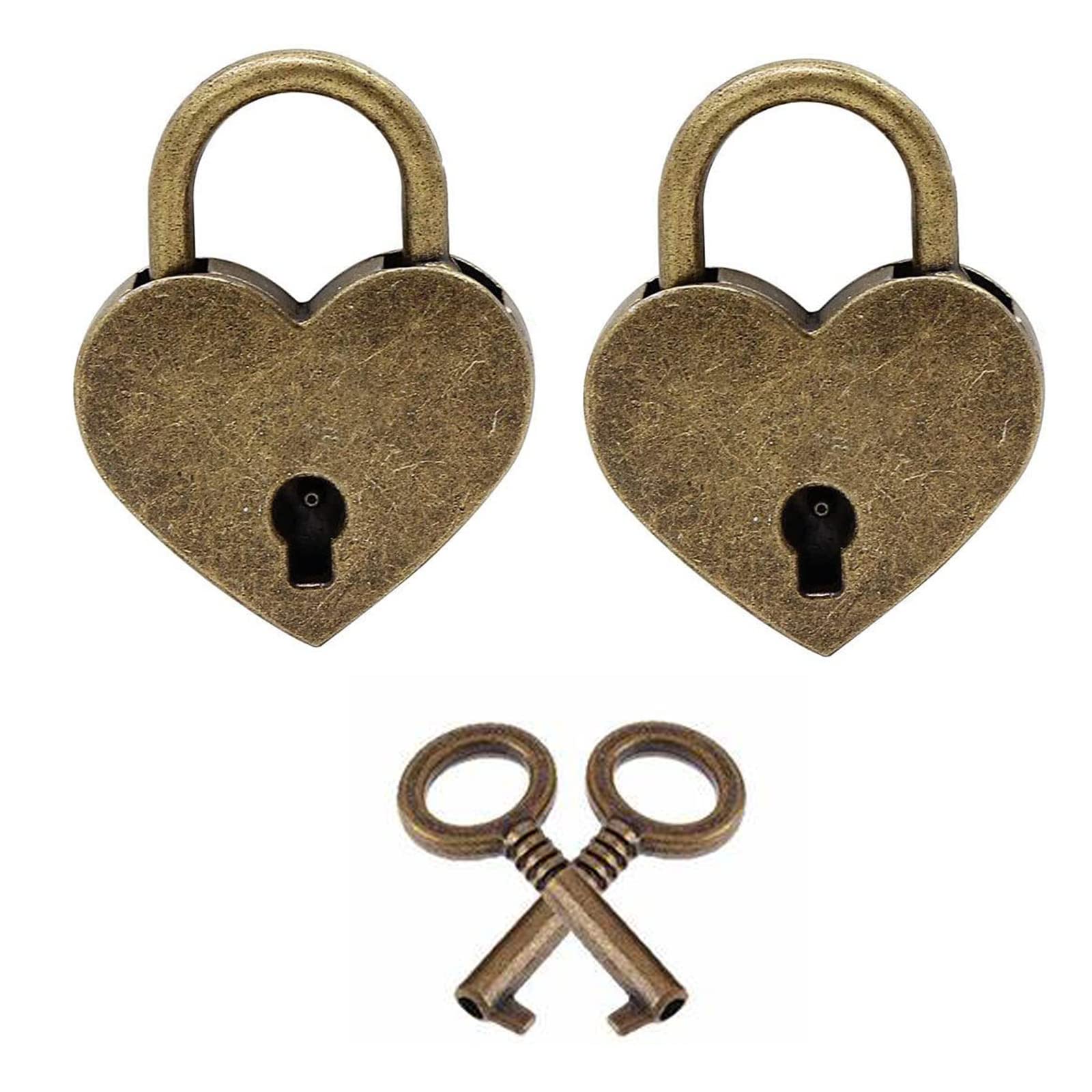 2 Sets Small Metal Heart Shaped Padlock Antique Padlocks Tiny Luggage Bag Diary Lock with Keys Antique Padlock for Treasure Chest Jewelry Box Notebook Wood Box