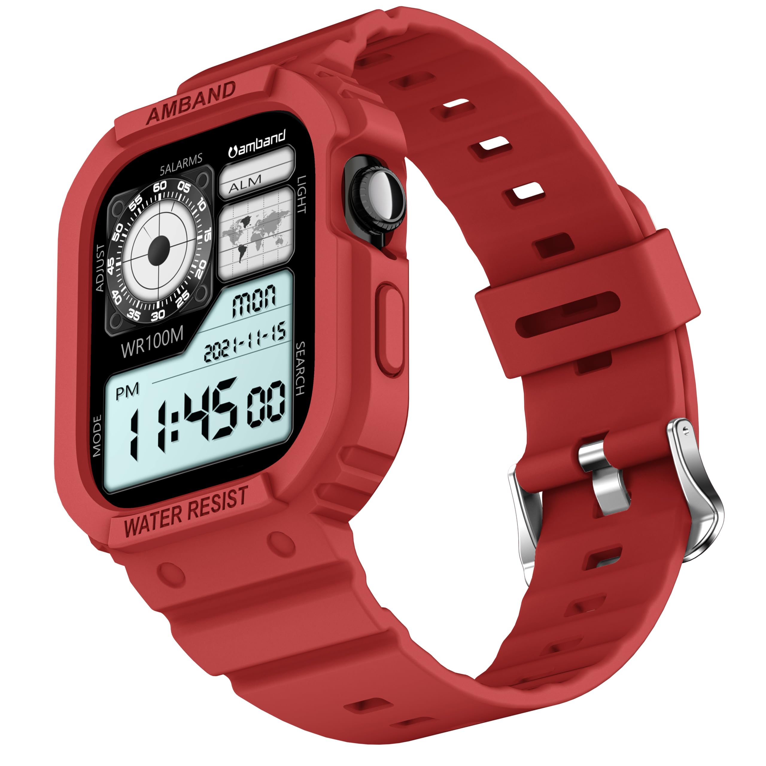 amBand Rugged Case with Band for Apple Watch Series 11 10 42mm, Shockproof &amp; Protective Sport Bumper Cover, Lightweight &amp; Comfortable Strap for Men &amp; Women, Red