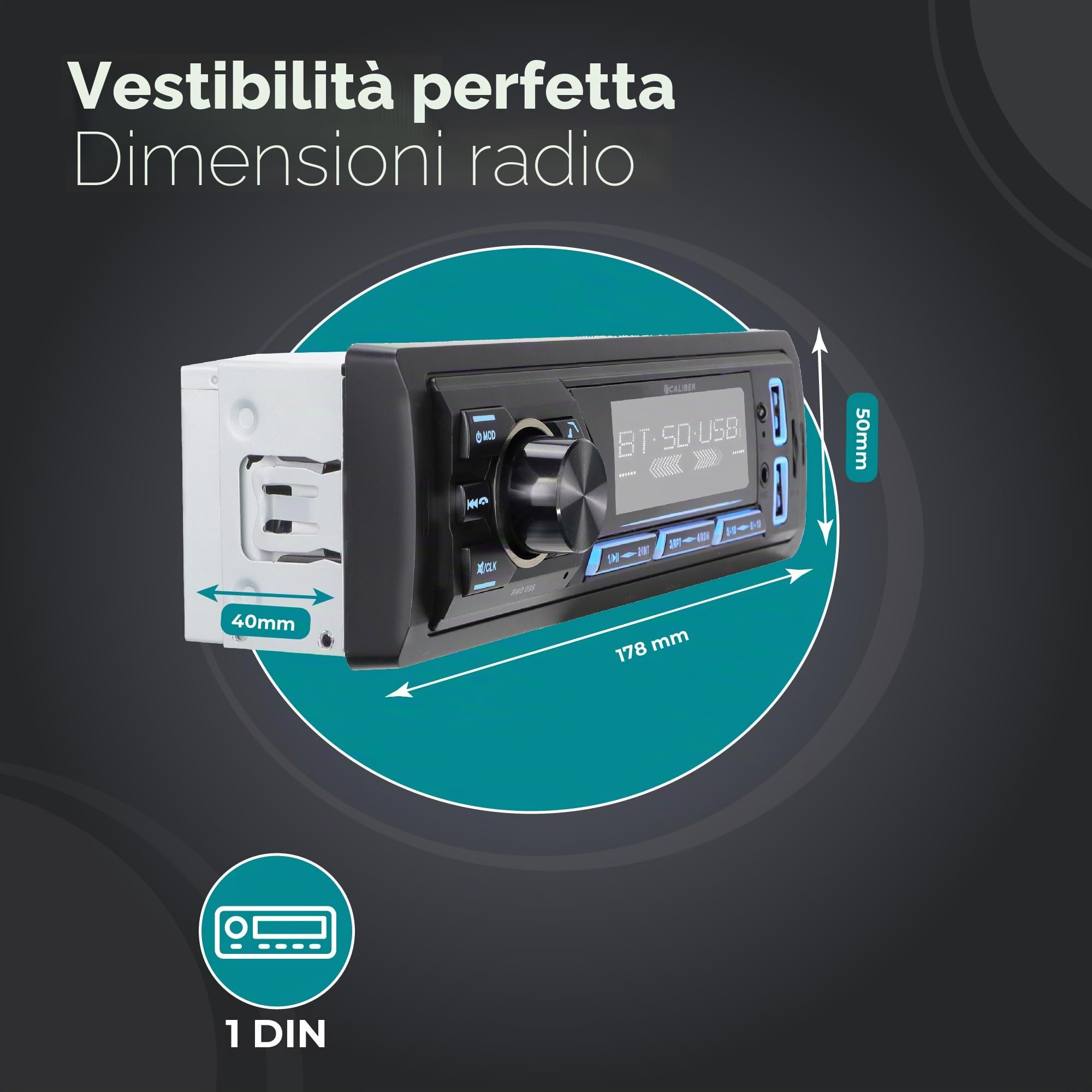 Caliber Autoradio Bluetooth 1DIN, sintonizzatore Dab+/FM, 4 x 55 W, USB/Micro SD, ricarica 2,1 A, ingresso ausiliario, vivavoce, uscita RCA, compatibile con MP3/WMA/APE/FLAC/AAC