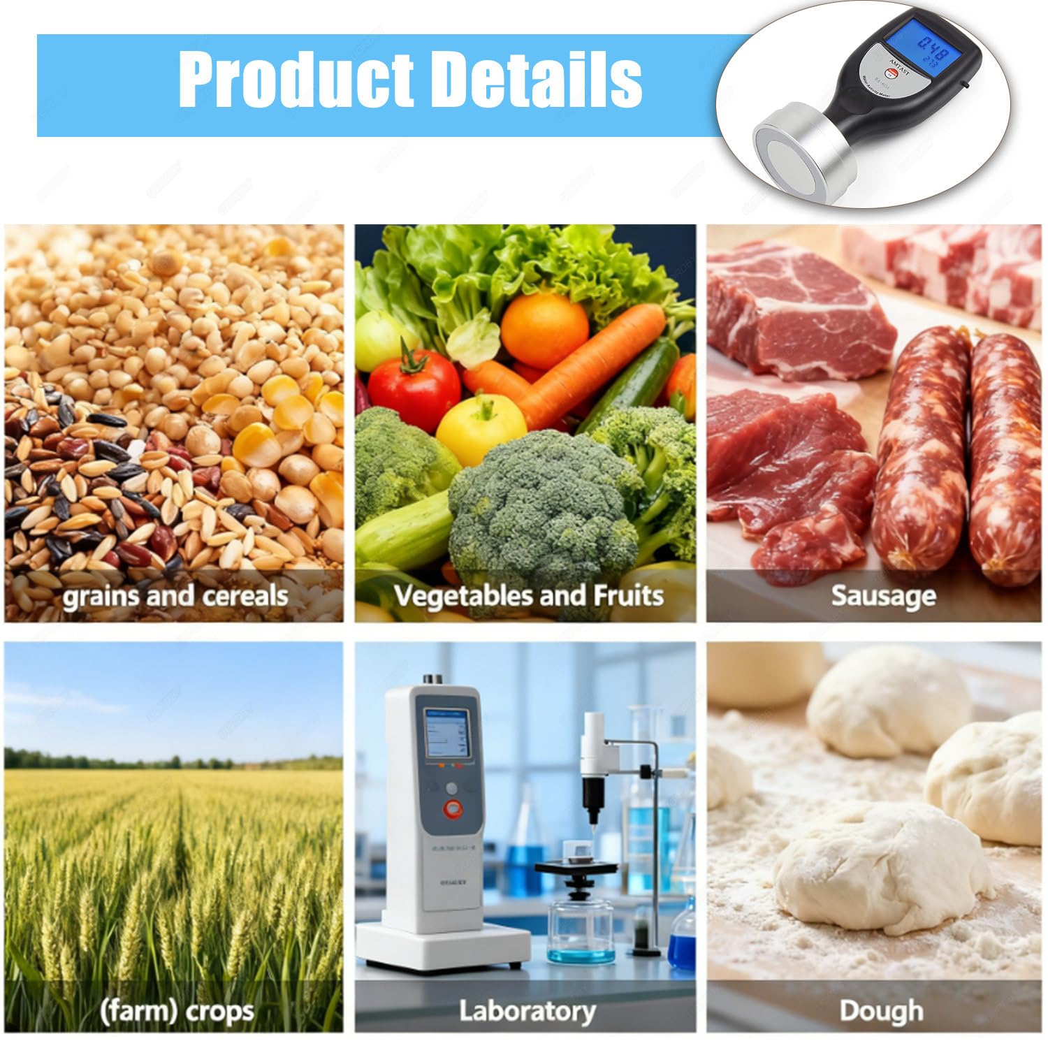 Medidor de actividad de agua portátil con pantalla LED para pruebas de humedad de alimentos en cecina, frutas secas, granos y verduras