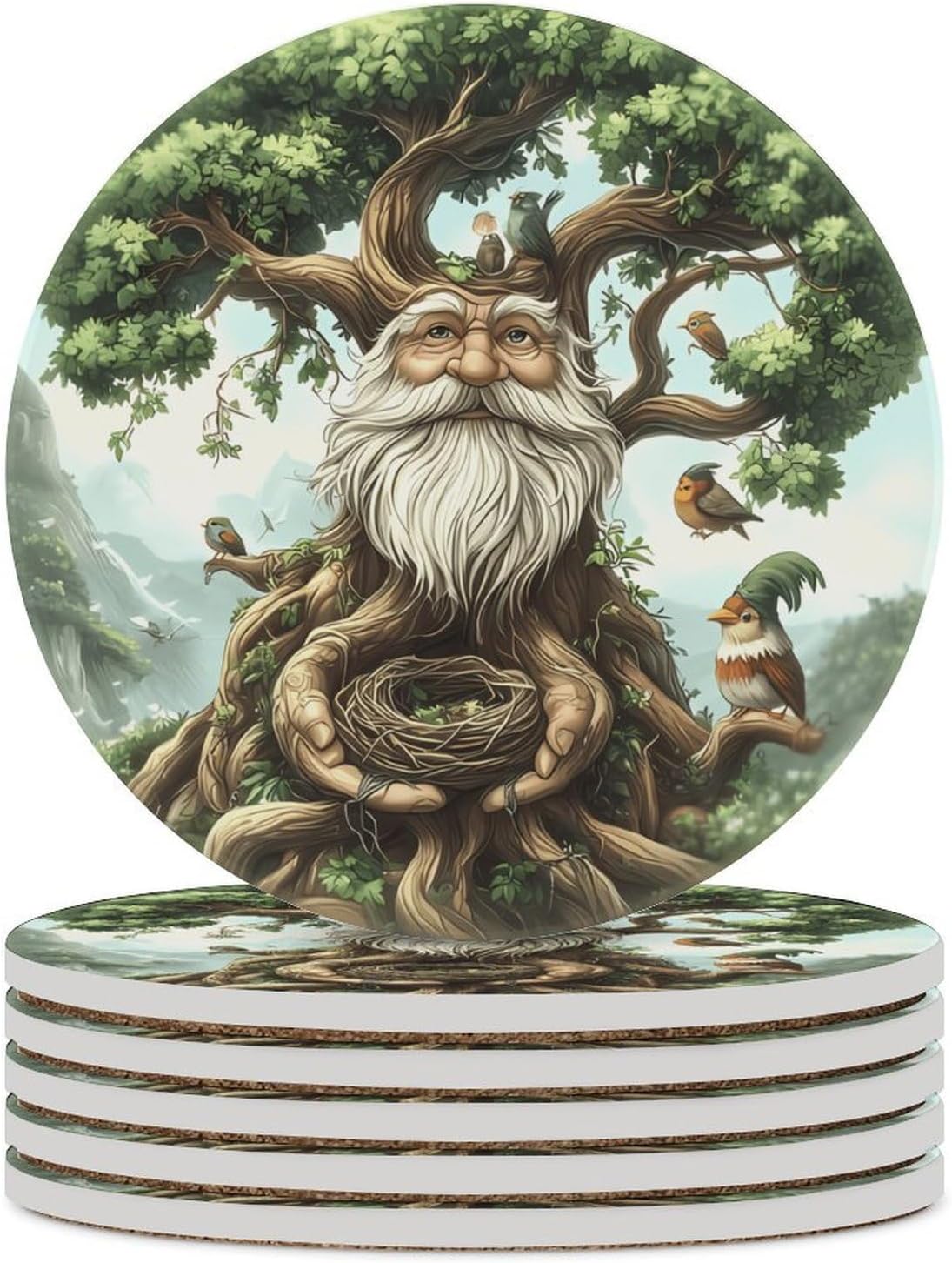 Talking Tree Funny Round Ceramic Coasters for Drink Absorbent Cup Holders Tabletop Protection