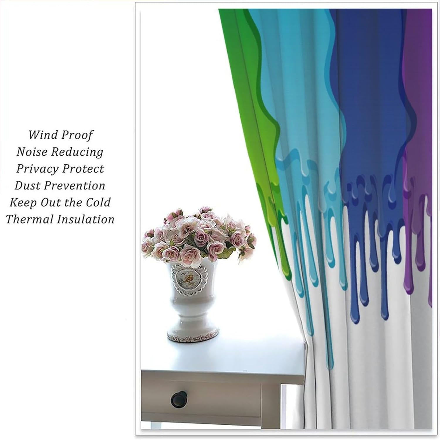 Rainbow Curtain Abstract Colorful Rainbow Cartoon Paint Leaking Splattered Drops Creative Graphic Blackout Window Drapes for Bedroom Living Room Kitchen Cafe Decor （W21xL45 Inch） x2 Panels