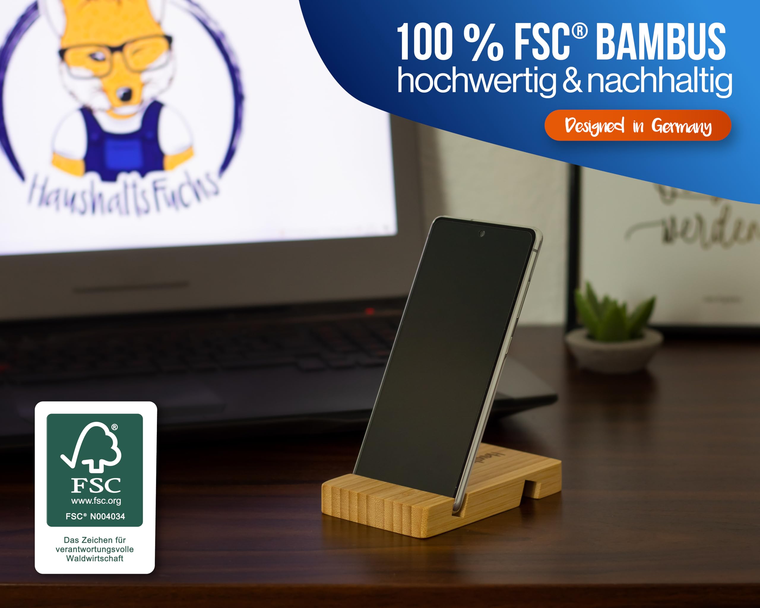 HaushaltsFuchs 100% FSC Bambus Halterung fr Smartphone und Tablet - Holz  Handyhalterung und Stnder fr Bro und Schreibtisch - Handyhalter fr den  Tisch kompatibel mit iPhone, iPad, Samsung UVM.: Amazon.de: Elektronik &  Foto