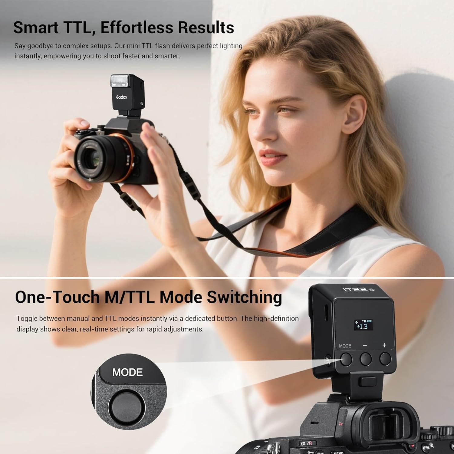 Godox iT22-S Mini TTL Black Camera Flash for Sony Camera - Upgraded from iM22, New TTL Mode & Magnetic Accessories, 52g Weight, 700+ Flashes, 1.5s Recycling, USB-C Charging