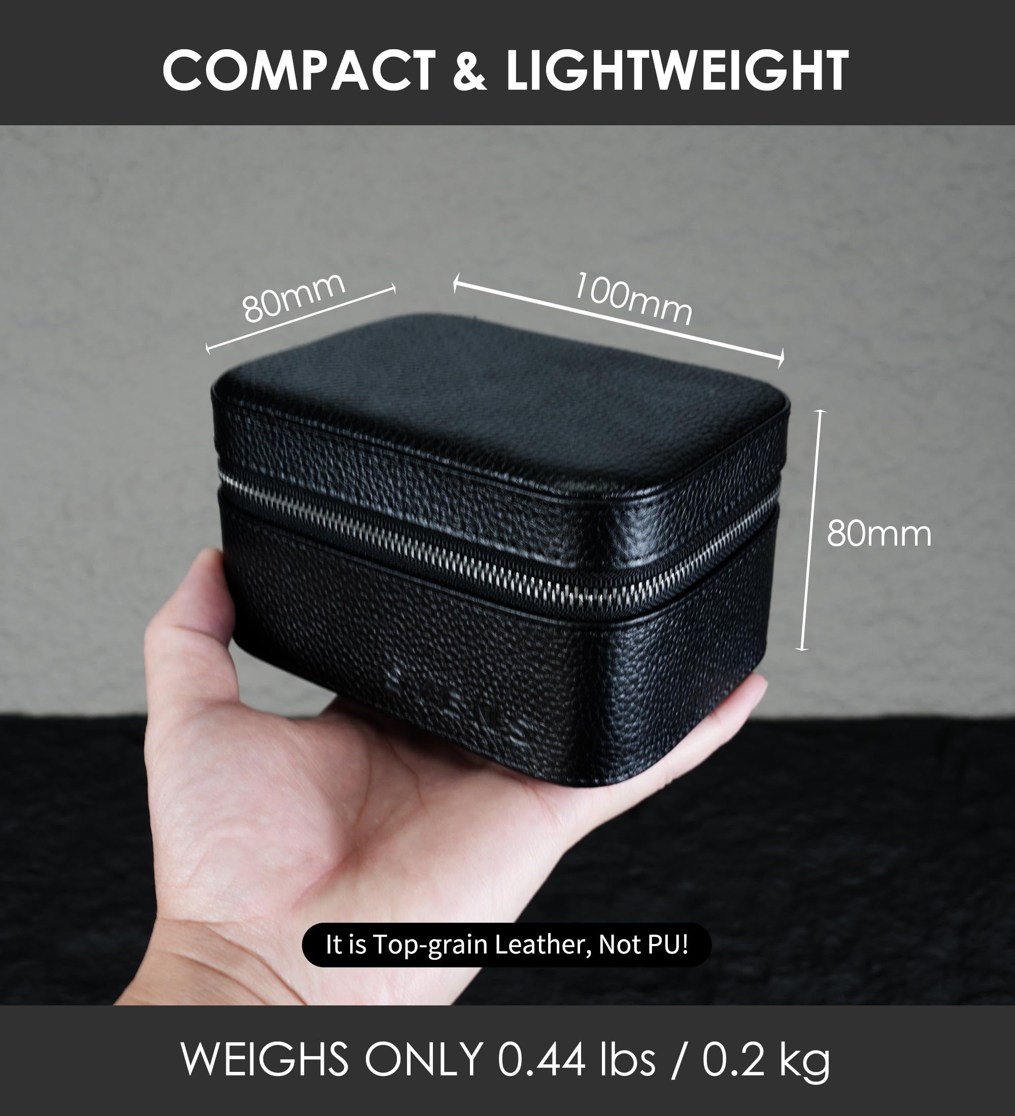 Caja de viaje para 2 relojes, cuero de grano superior, para hombres y mujeres, caja de embalaje, organizador de almacenamiento con gamuza negra para protección, cremallera, se adapta a todos los