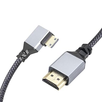 4K Mini HDTV to HDTV Adapter Cable,90 Degree Right Angle Mini hdtvMale to hdtvMale Aluminum Short Nylon Braided Cord Cable,Support 4K UHD,for Laptop,TV,Camcorder etc.Cable50cm