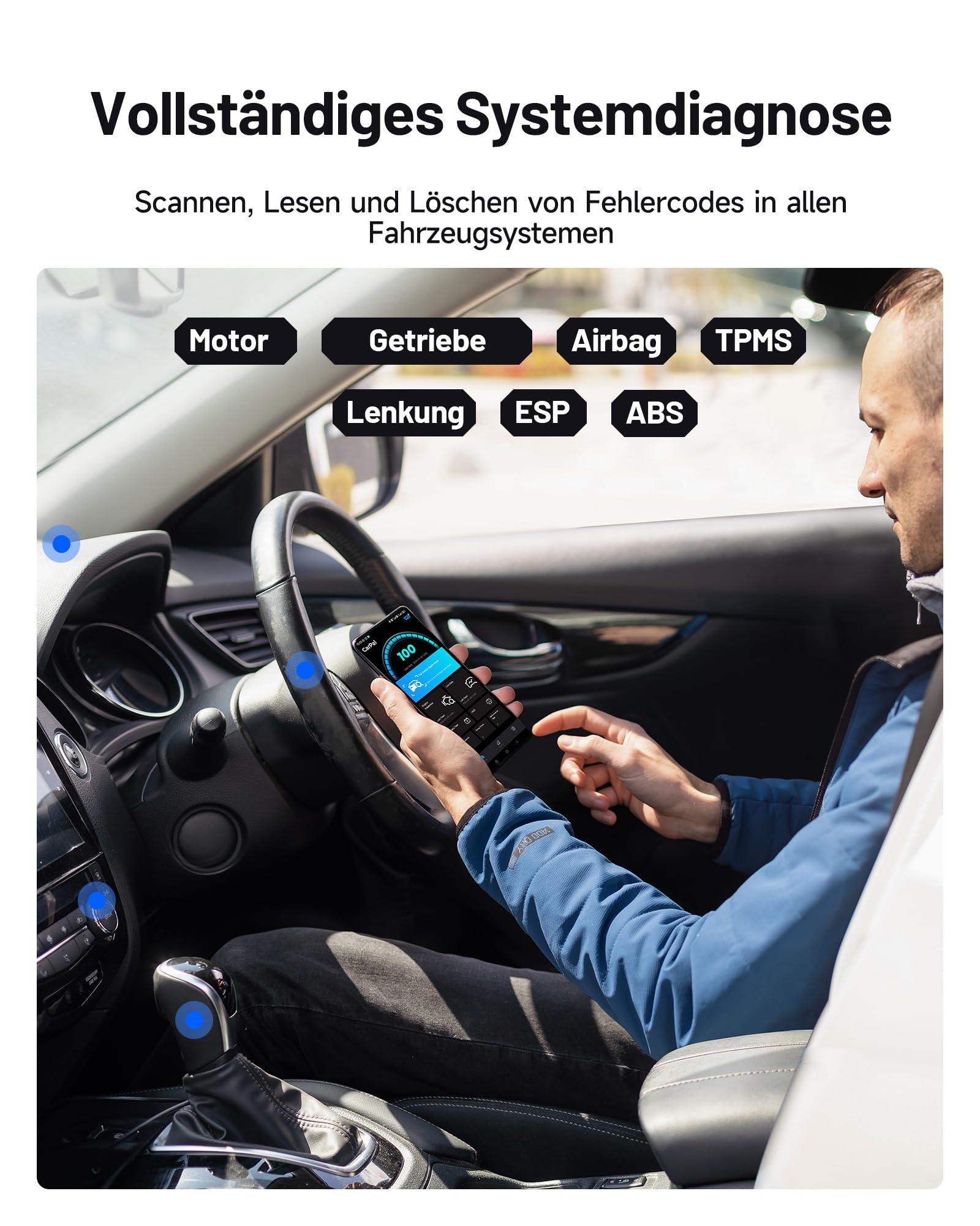 TOPDON OBD2 Diagnosegerät Carpal-A mit Bluetooth und 6 Reset Services, Diagnosegerät Auto mit Vollsystem Systemdiagnose für alle Fahrzeuge Kfz Pkw, OBD2 Scanner für iOS Android,1 Jahr Gratis