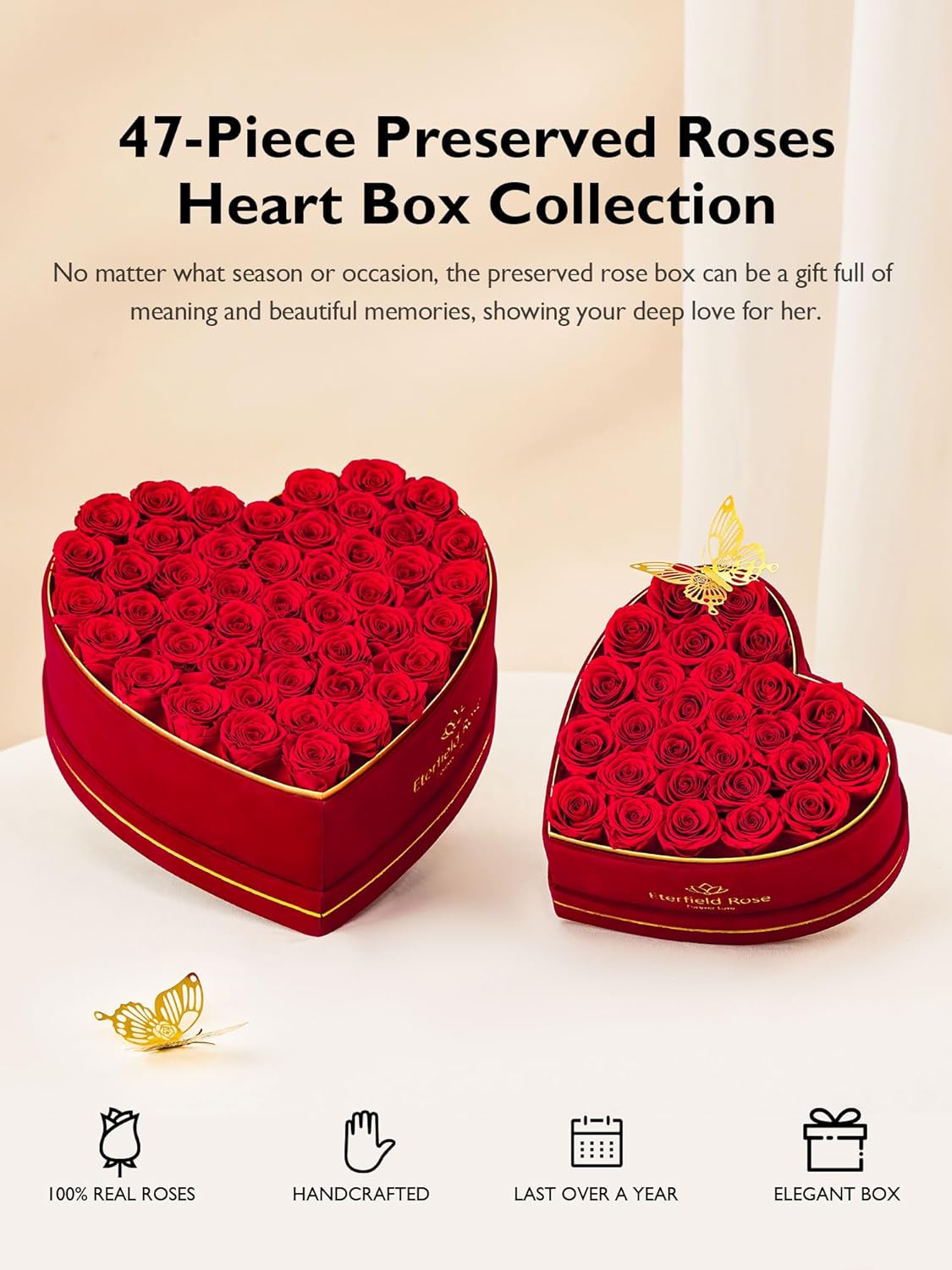 Eterfield 47 Forever Flowers in Heart Shape Box, Valentines Day Preserved Roses That Last Over a Year Preserved Flowers Birthday Gifts for Her Women Mom Wife Anniversary Mothers Day Christmas, Red - Image 6