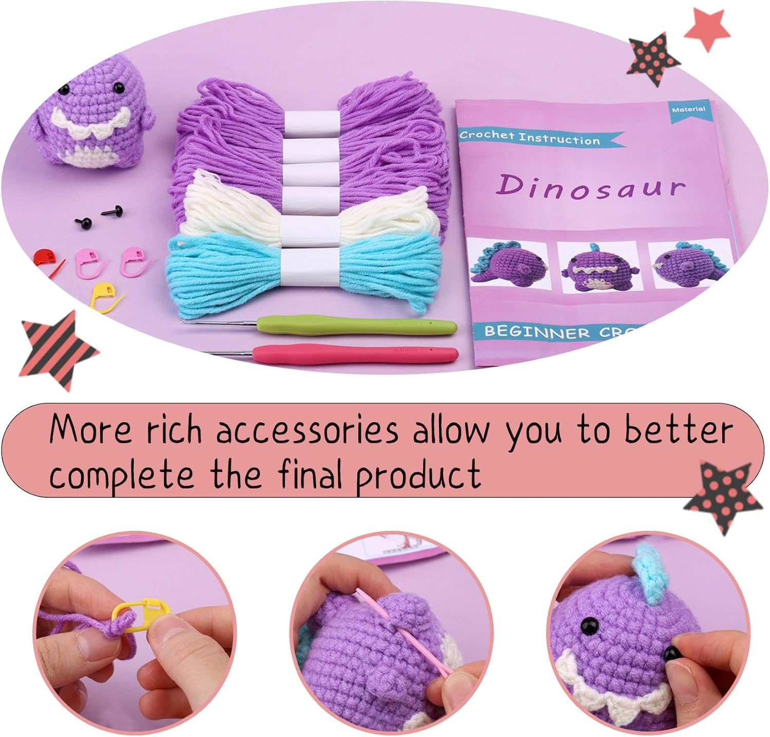 Amazon.co.jp: 大人のためのかぎ針編み初心者キット - 恐竜のかぎ針編みの動物が初心者向けのかぎ針編みキットを学ぶ | ステップバイステップ  のビデオチュートリアル付きの 編み物キット、フック、アクセサリー Biwingarden : ホビー BERYA 恐竜初心者かぎ針編みキット ... MEUNEAR 恐竜かぎ針編みキット 初心者向け かぎ針編みスターターキット ステップバイステップのビデオチュートリアル付き DIY