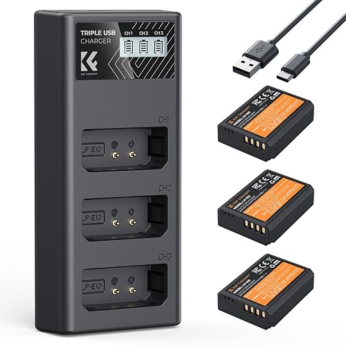 K&F CONCEPT LP-E10 Battery 3-Pack and Upgraded Rebel T7 Battery Charger Compatible with Canon Rebel T7 T6 T5 T100, Kiss X50 X70 X80 X90, EOS 1100D 1200D 1300D 1500D 2000D Camera