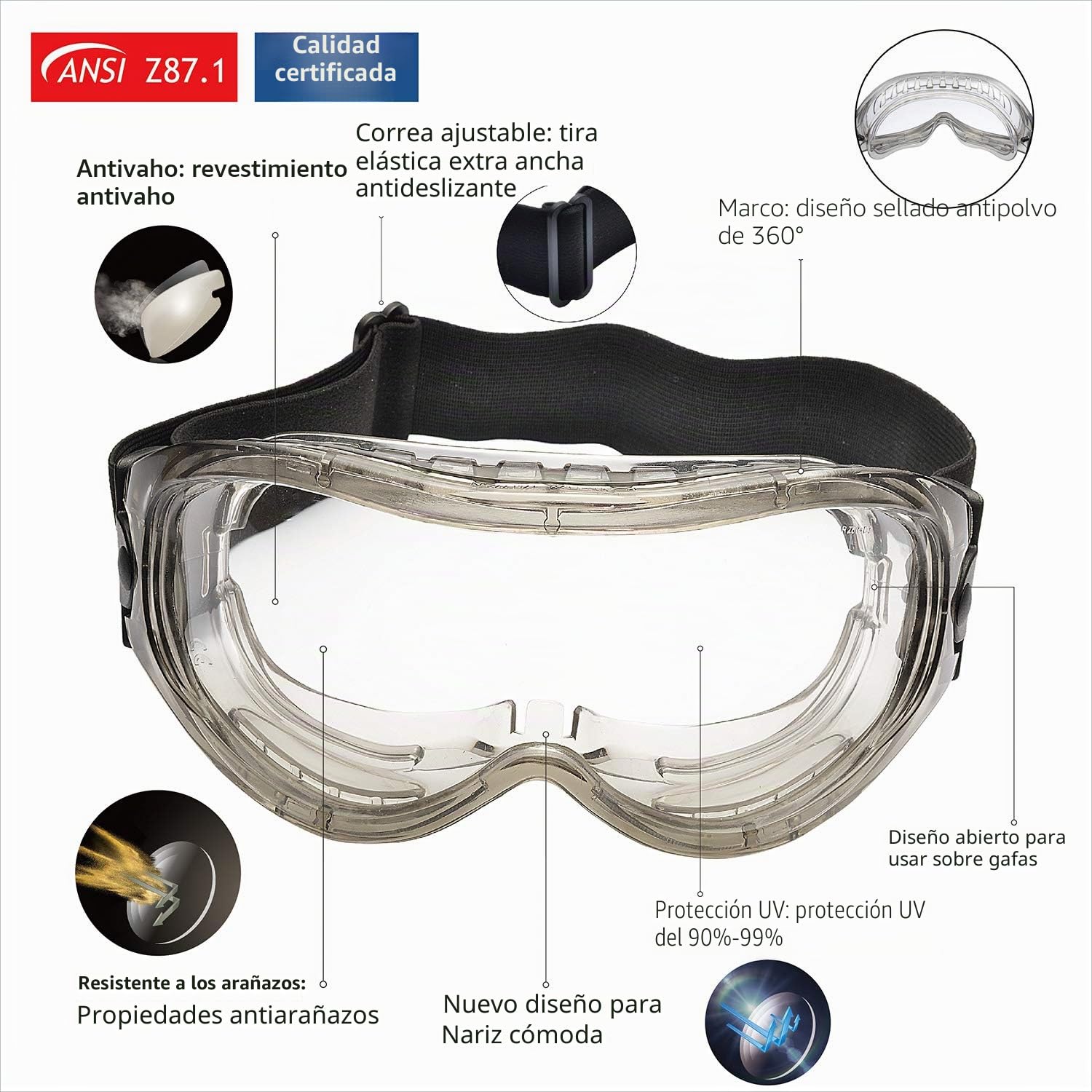 SAFEYEAR Laboratorio Gafas Protectoras de Seguridad de Obra gafas proteccion [Cinta ajustable] con Lentes Policarbonatos Protección contra Impacto Soldadura Laboral Graduadas Trabajo,Azul y verde