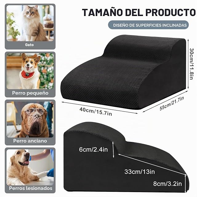 Foto 3 de 8 de Mozvvco Escaleras para Perros de 2 Peldaños, Rampa para Mascotas de Espuma de Alta Densidad