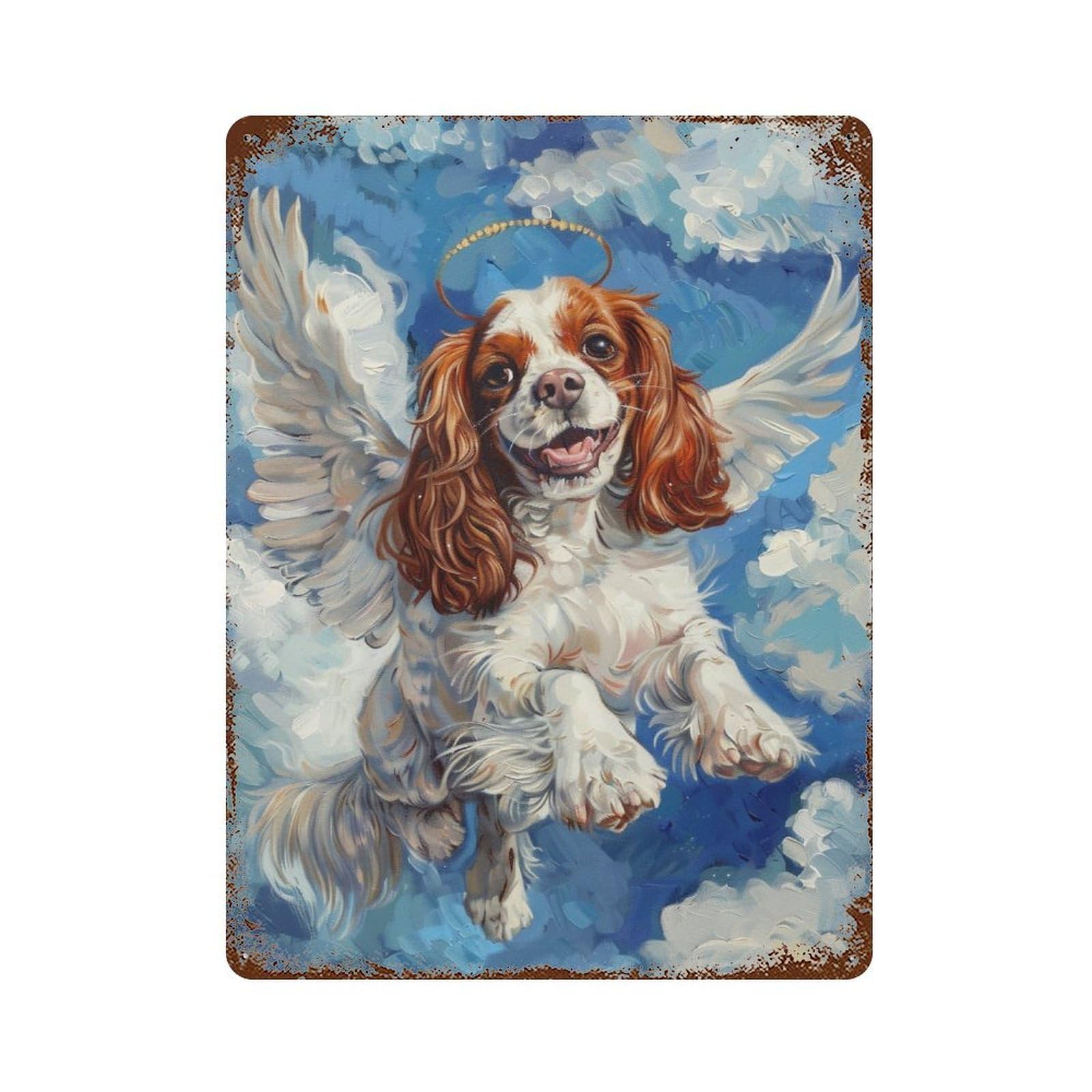 Angel Dog in Heaven Painting -2 Retro Metal Sign 15.7"x11.8", Farmhouse Wall Decor for Garage, Pub Or Kitchen