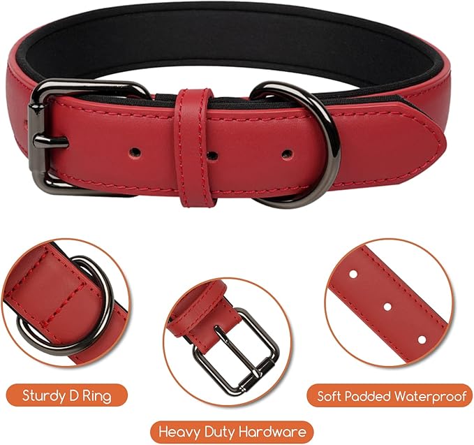 Collar de Cuero para Perro Acolchado Resistente con Hebilla de Metal Ajustable Lmlpt Talla L Rojo miniatura 8