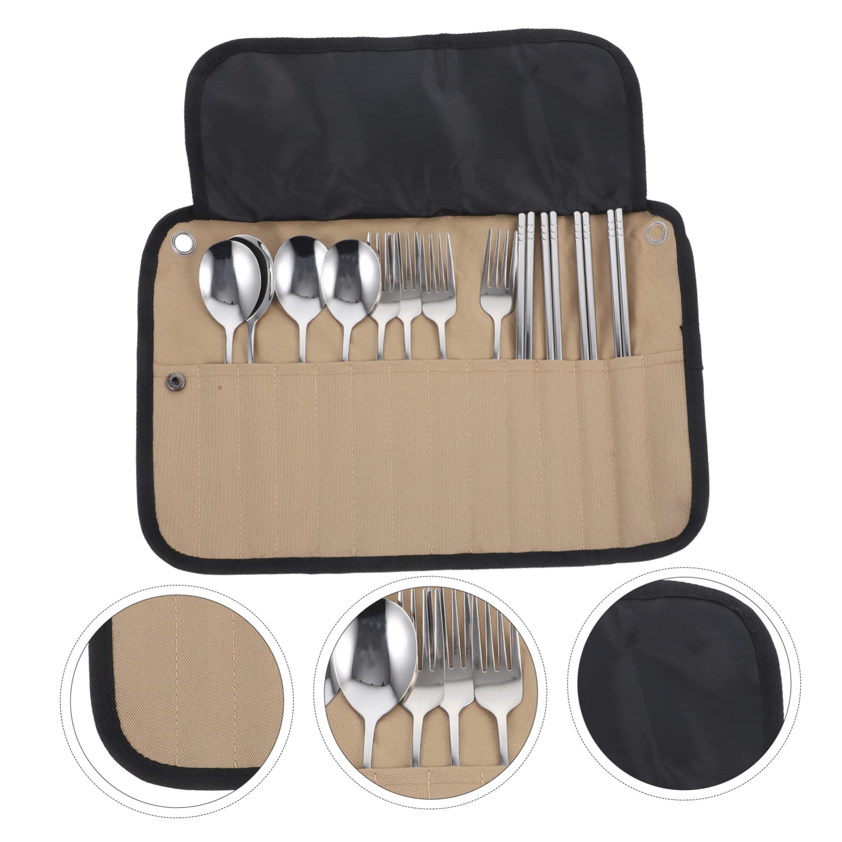 UKCOCO Ensemble de Couverts de Camping Acier Inoxydable et Nylon Pochette Pliable Léger, Facile à Transporter pour Randonnée et Barbecue