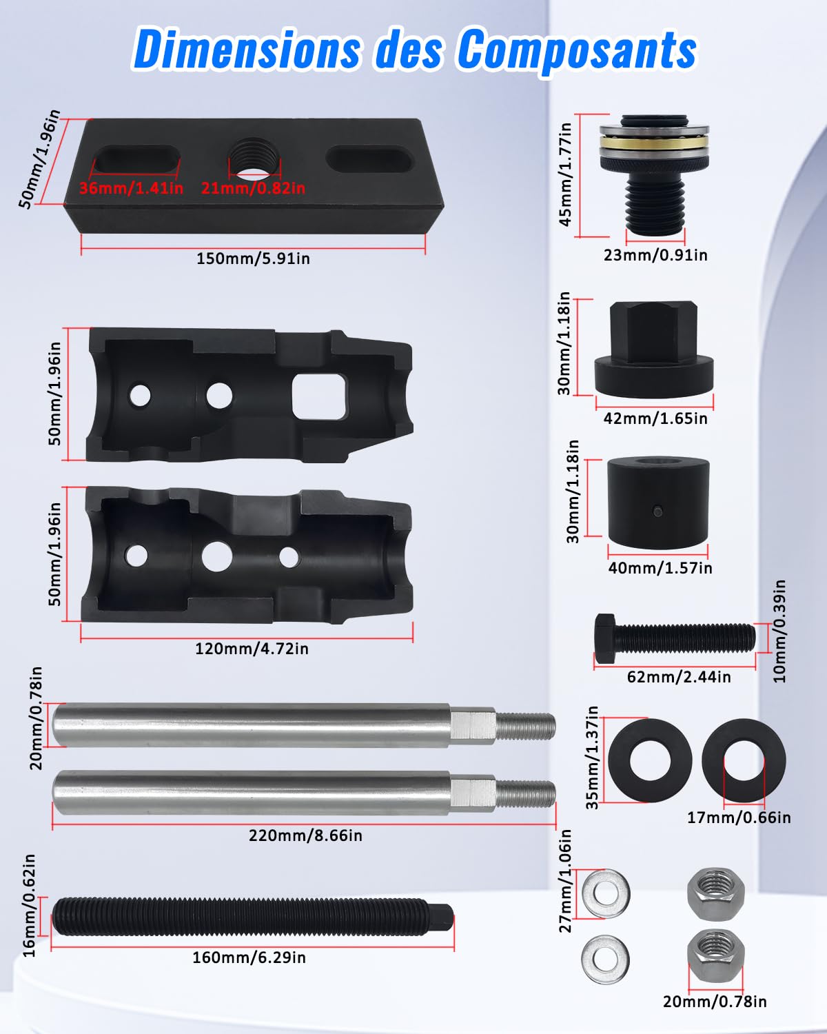 Jeu Extracteur D'injecteurs Diesel 303-1706 Compatible avec Ford EcoBlue 2.0 TDCi & pour Tourneo, Transit, Focus, Edge, Galaxy, S-Max, Mondeo, Ranger, Kuga, D'outil D'extracteur de Injecteurs