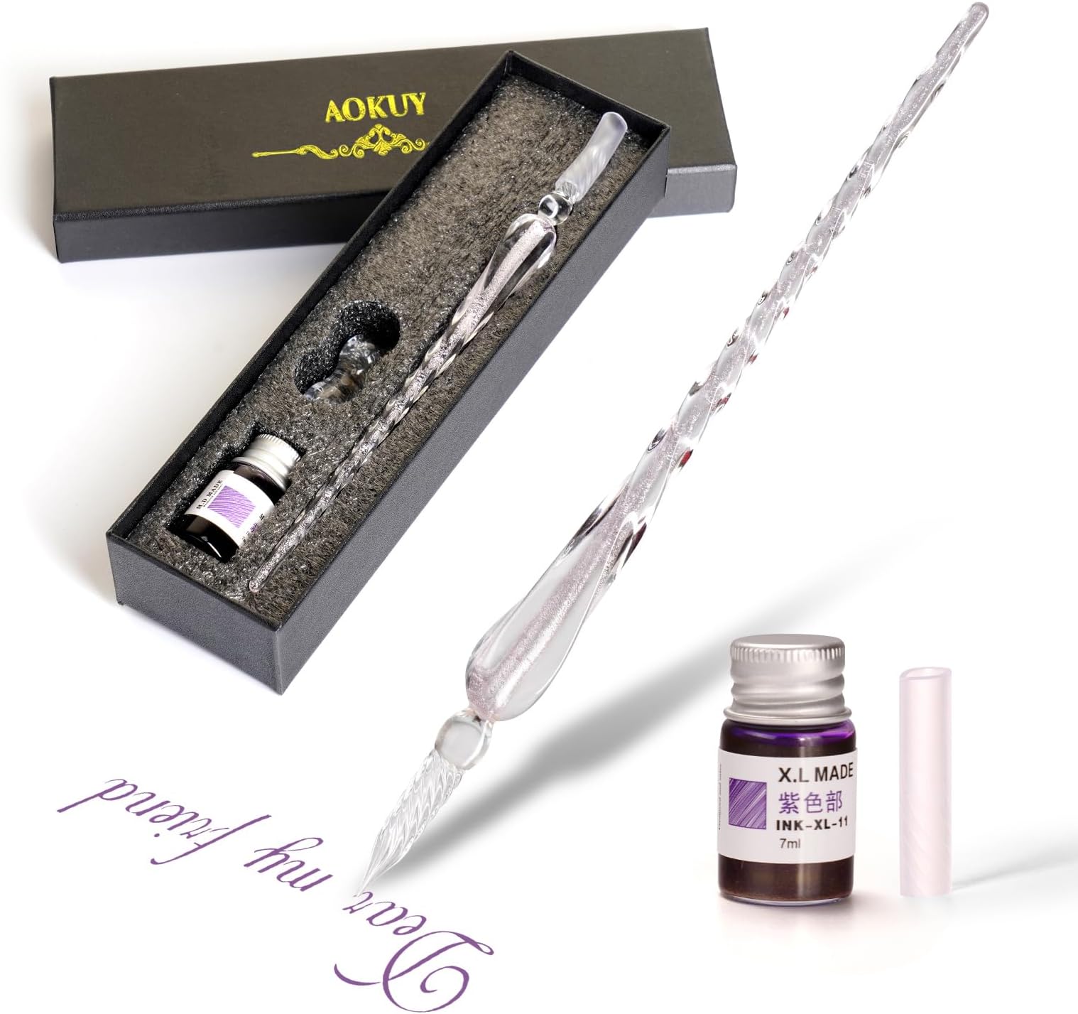 Glass Dip Pen Set,Calligraphy Pen,Crystal Signature Pen for Art, Writing, Signatures -Decoration and Business Gift
