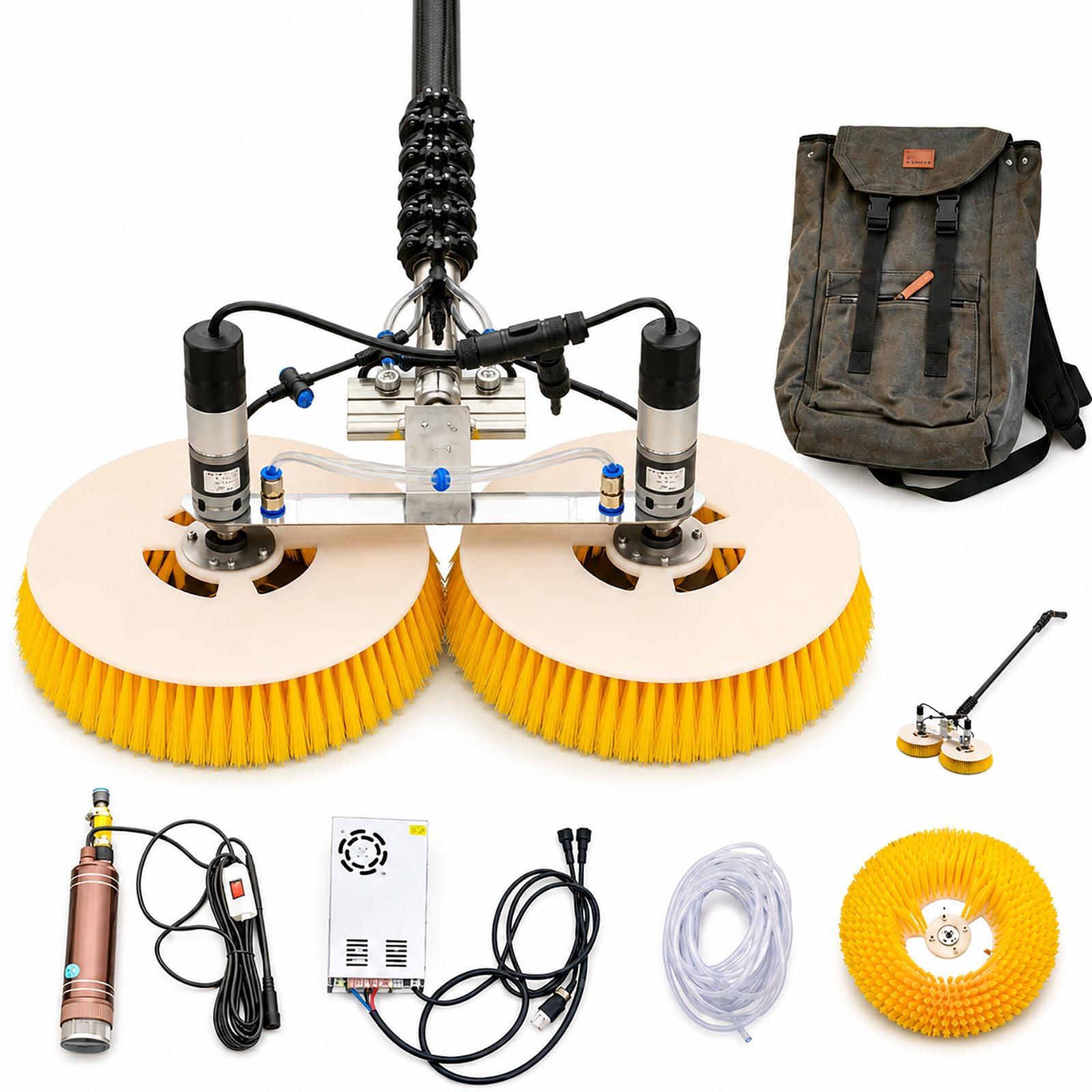 Limpiador Solar de Largo Alcance – Cepillo Doble Cabezal con Pértiga 5 m 6 m 7 m 8 m 9 m 10 m 9m(29.5ft)