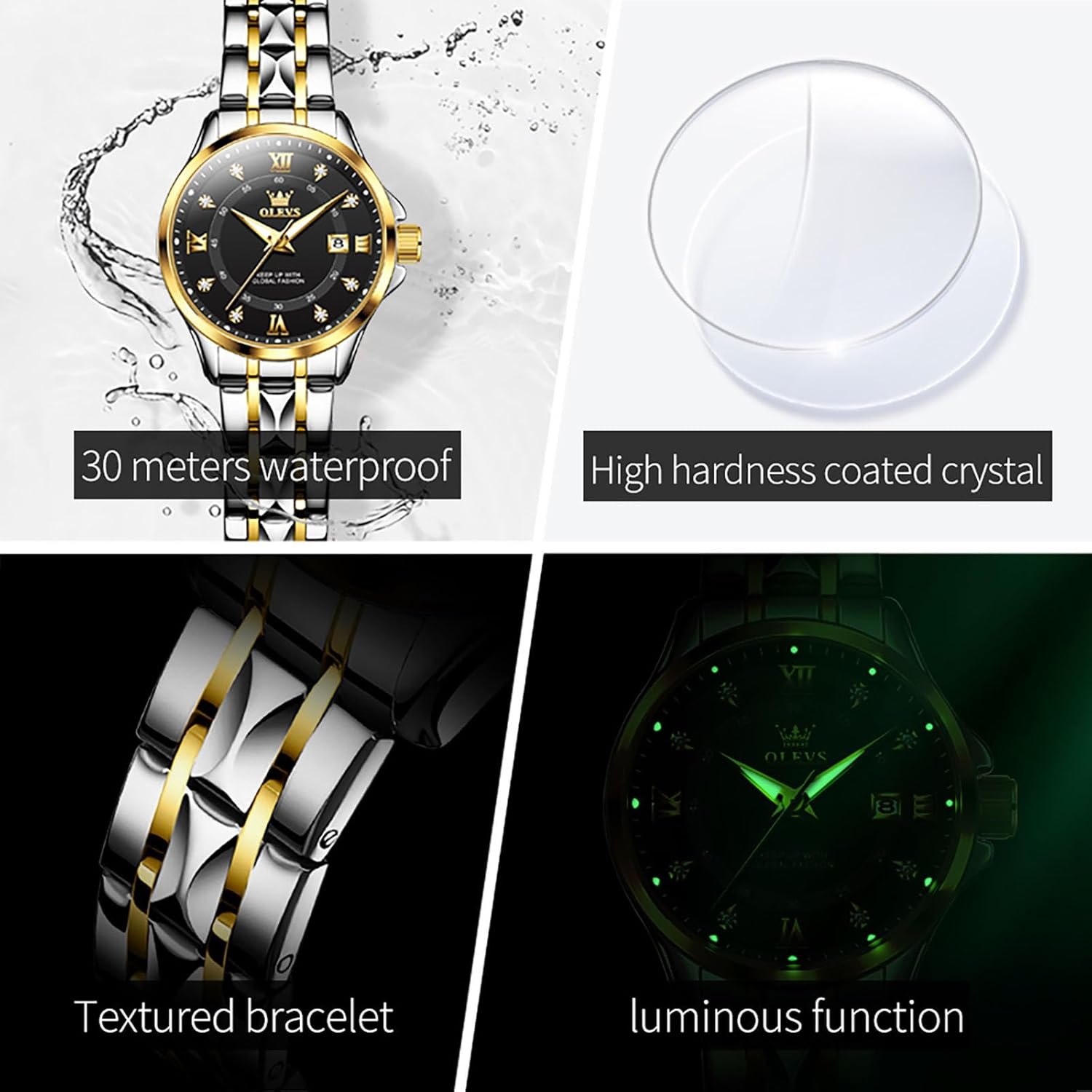 OLEVS Watch Women with Day Date Luxury Stainless Steel Ladies Watch Elegant Small Wrist Women's Dress Watches Diamond Quartz Watches for Women - Image 5