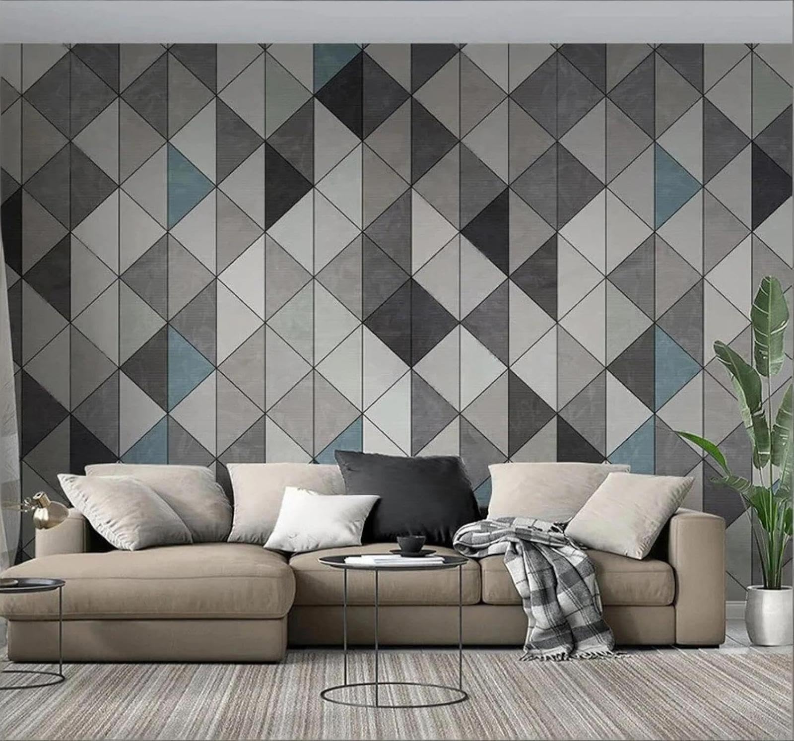 XLMING Abstract Retro Geometric Triangles Patchwork 3D Wallpaper Luxury Silk Study Dining Feature Sofa Grey Bedroom Living Room Tv Decorative Wall-350cm×256cm