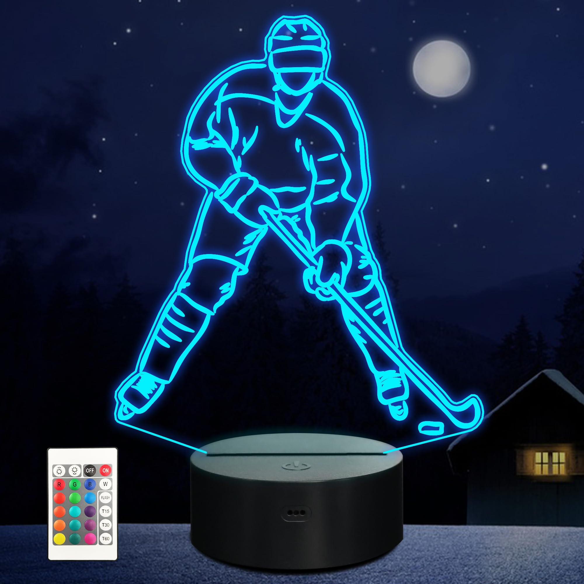 Hockey Gifts,Boys Night Light,3D Ice Hockey Illusion Bedside NightLight Lamp with Remote & Timer for Kids Room Decor, Birthday Christmas Gifts for Boys Grils Child Men Hockeyer Hockey Fans