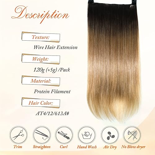 Miniatura 6 de Extensión de cabello lacio con alambre invisible, tamaño ajustable y cuatro extensiones de cabello sintético con clip, extensiones de cabello