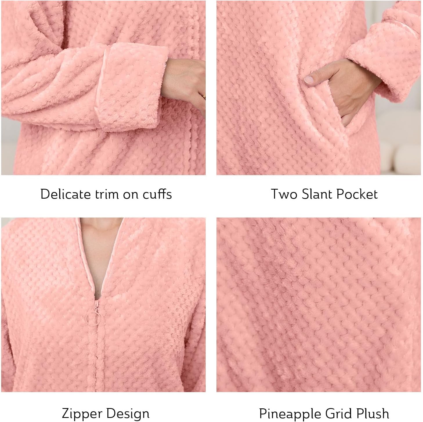 Hellomamma Womens Robes Warm Plush Winter Robe, Zip up Long Fleece Bath Robes Female, Zipper Bathrobes for Women - Image 4