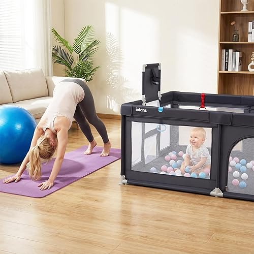 Miniatura 2 de INFANS Corralito para bebés, 74 x 62 pulgadas, patio de juegos extra grande para bebés y niños pequeños con alfombrilla para gatear, pelotas