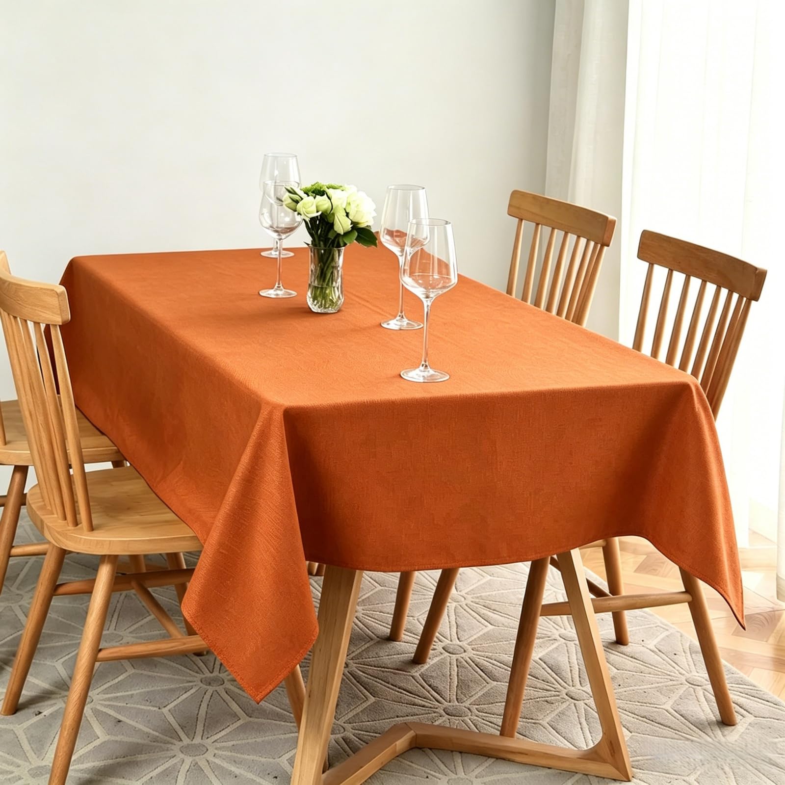 LIHUANE Rectangle Tablecloth 115 x 230 cm Faux Linen Solid Colour Faux Linen Tablecloth Wipe Clean Washable Polyester for Kitchen Outdoor Garden Table, Orange