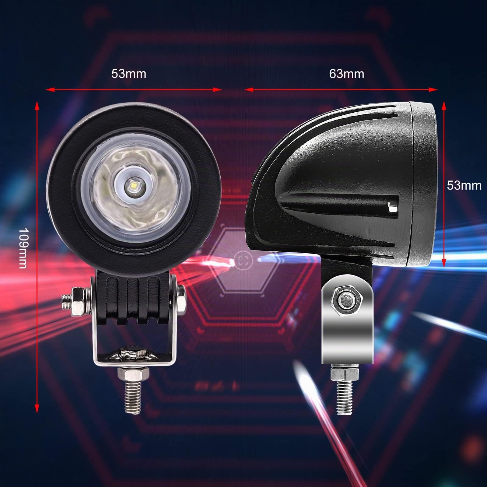 10W Faretti da Moto,Biqing 2Pcs Supplementare del Motociclo del LED Fendinebbia 12V 24V Faretti LED Fari Faro Moto LED Anteriore 6000K per Motor Offroad Truck Auto Barca Con Interruttore Moto 22mm