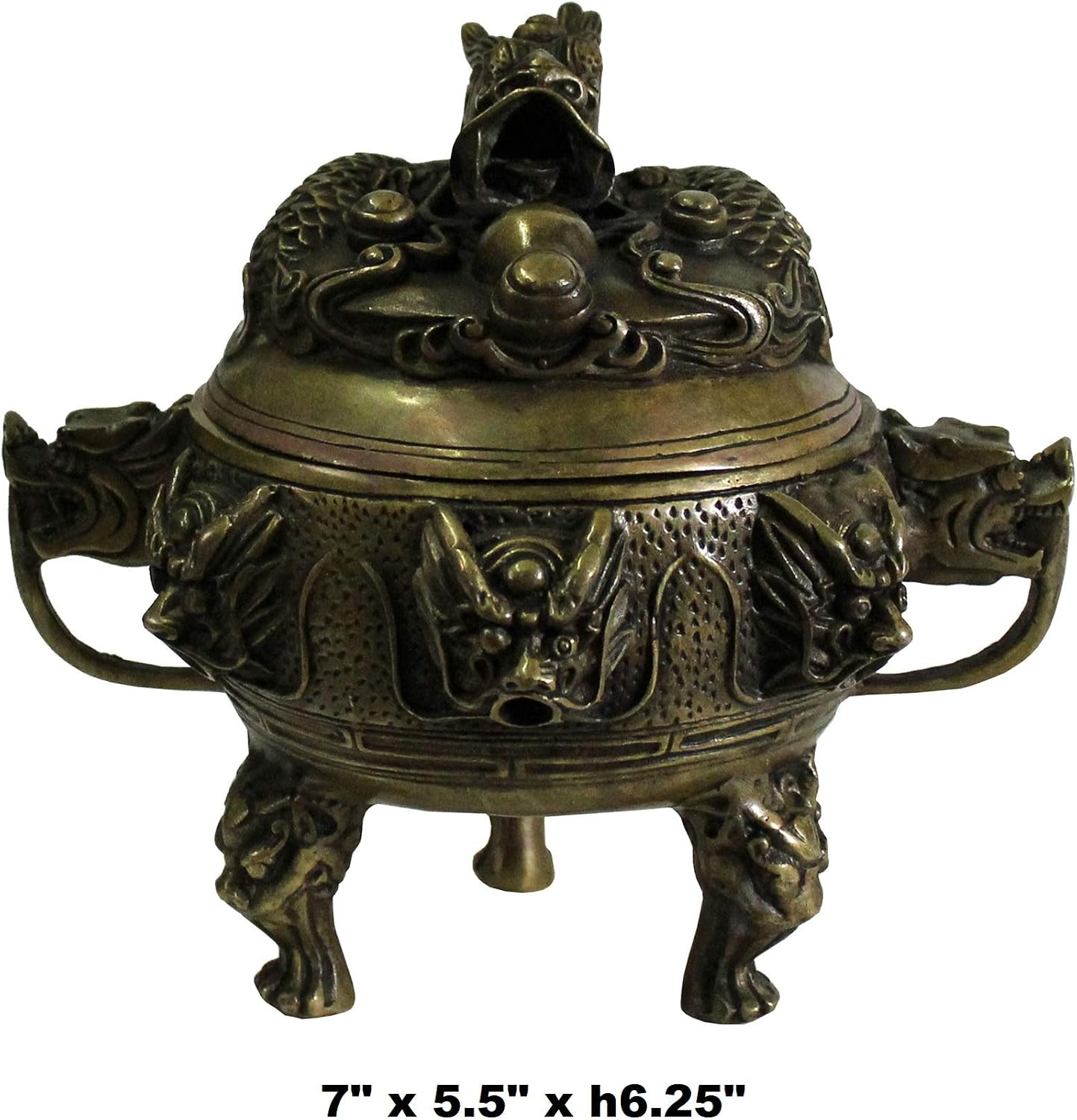 Chinese Brown Dragon Head Lid, Dragons Bronze Incense Burner Aws420
