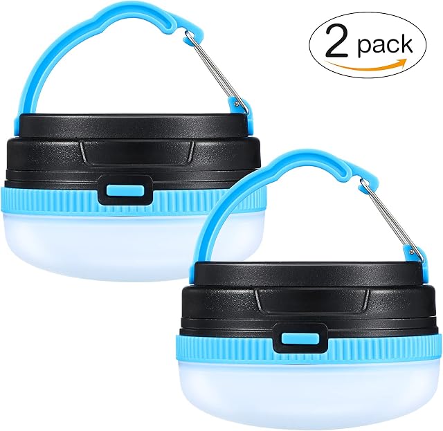Camping Lantern Waterproof LED Outdoor Camping Lights Battery Powered Tent Light 3 Modes for Power Cuts Emergency Camping Fishing Hiking Automobile (Blue, 2 Pcs)