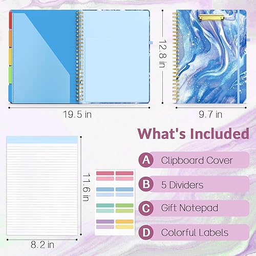 Miniatura 2 de Sooez Folio portapapeles con bloc de notas recargable, carpeta portapapeles con 10 bolsillos de almacenamiento para tamaño carta, cuaderno
