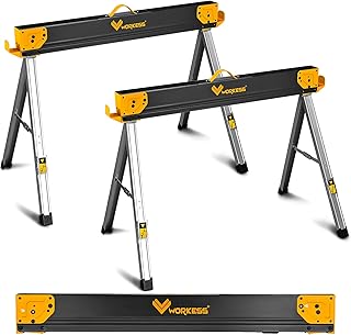 Saw Horses 2 Pack Folding, Heavy Duty Sawhorse Table 2600 Lbs Load Capacity with 2x4 Support Legs, Portable Folding and Fast Open Legs and Easy Grip Handle for Woodworking.
