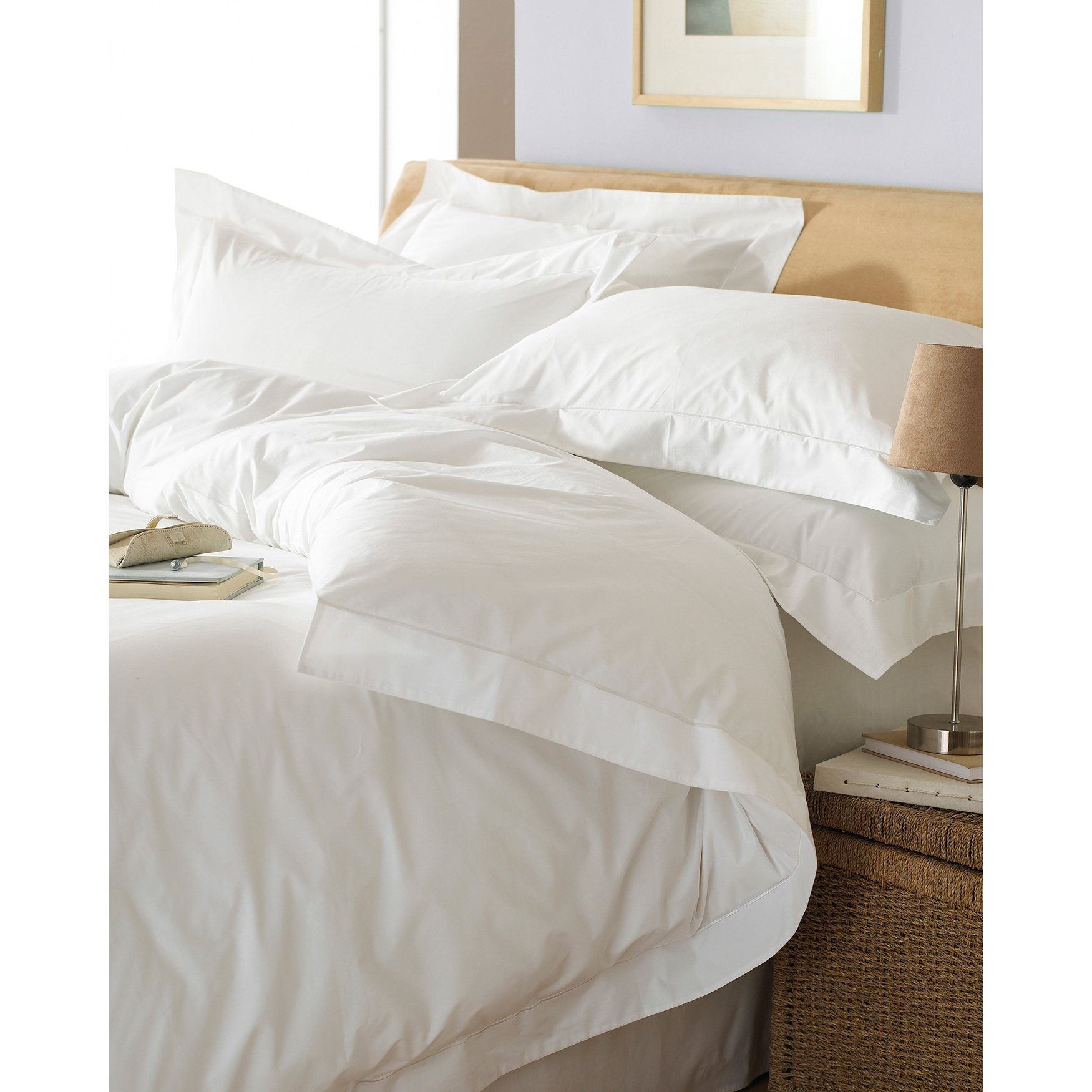 Paoletti White Oxford 200Tc Border Panel 100% Cotton Duvet Cover Set In | : Super King