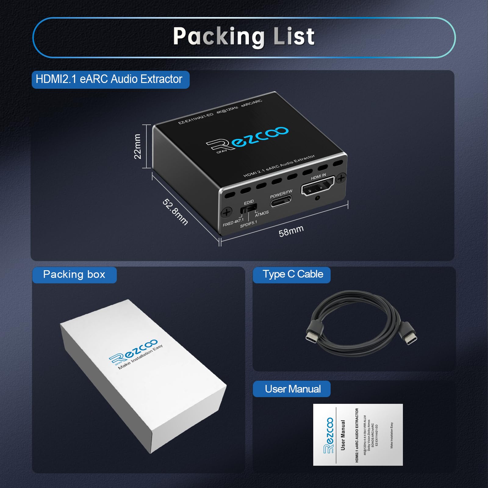 ROFAVEZCO Extracteur Audio HDMI 2.1 eARC 4K@120Hz Dolby Atmos/Vision VRR/ALLM CEC Bypass HDCP2.3 SPDIF Plug & Play pour Soundbars/Sonos ARC/eARC/PS5/Xbox
