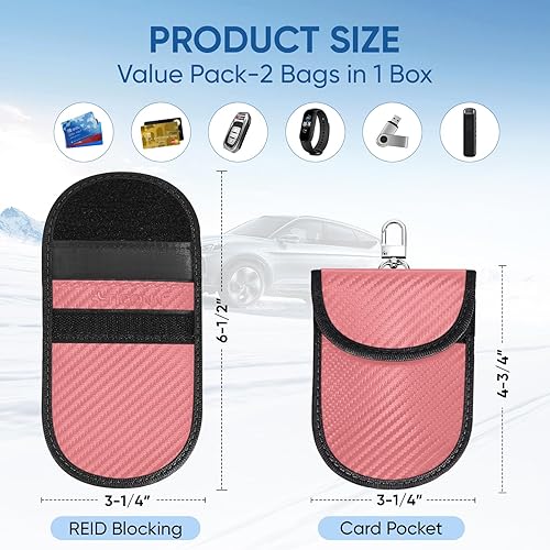 Vista 131 de TICONN Faraday - 2 bolsas para llavero, protector de jaula Faraday de 3.5 x 5.0 pulgadas, bloqueo de señal RFID para automóvil, bolsa antirrobo Negro